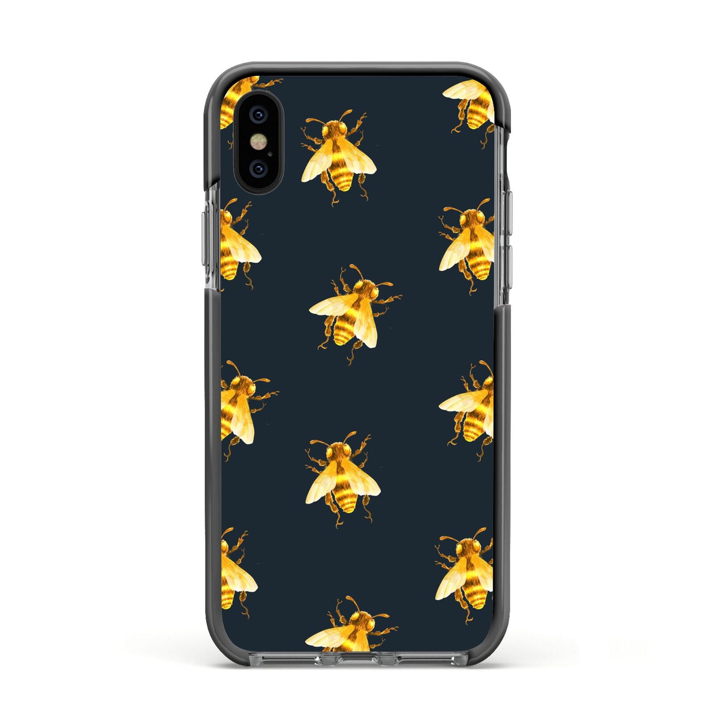Golden Bees with Navy Background Apple iPhone Xs Impact Case Black Edge on Black Phone