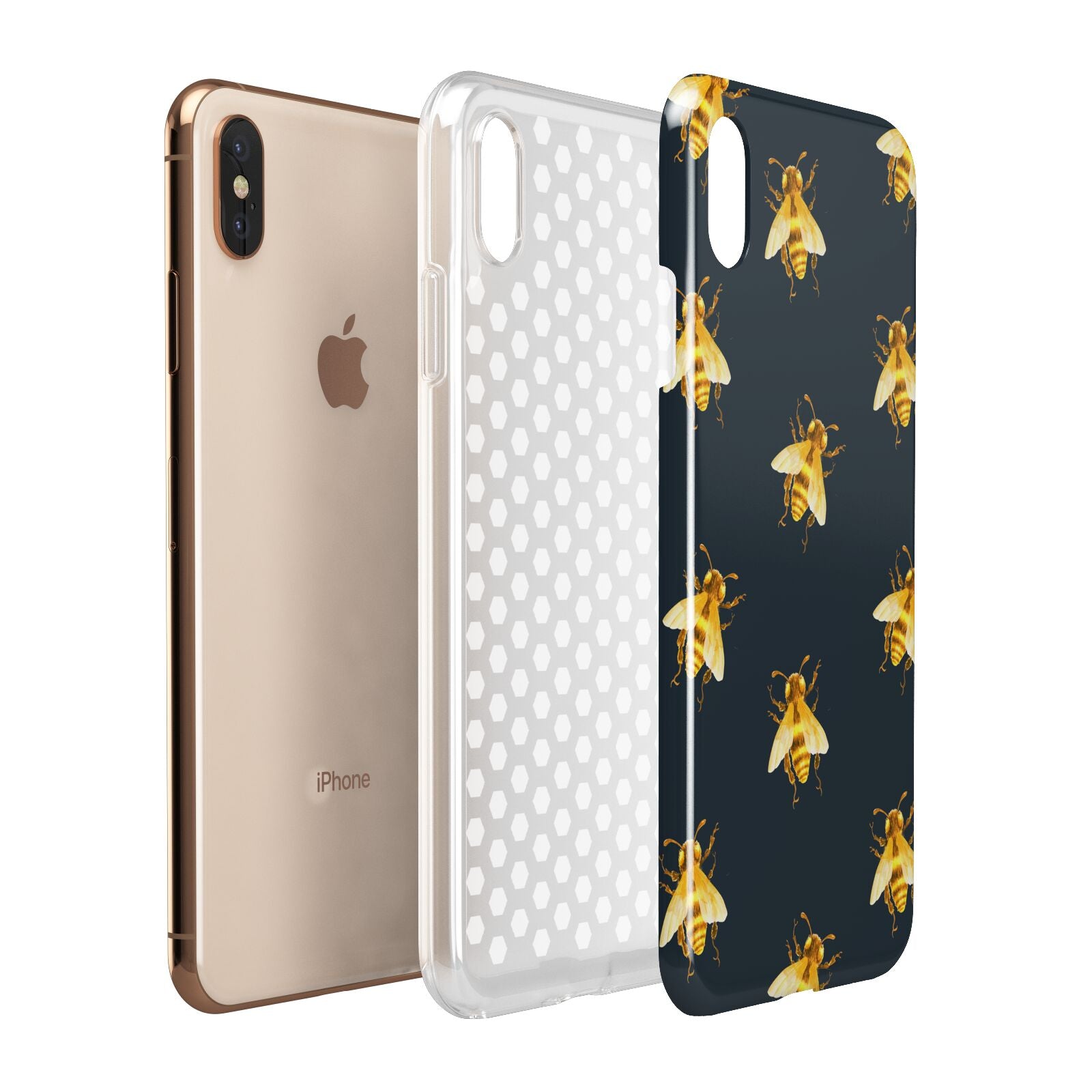 Golden Bees with Navy Background Apple iPhone Xs Max 3D Tough Case Expanded View