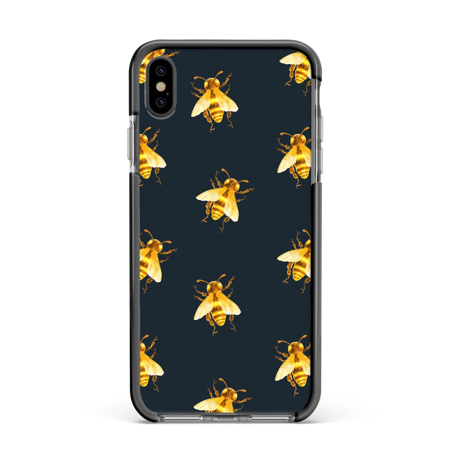 Golden Bees with Navy Background Apple iPhone Xs Max Impact Case Black Edge on Black Phone