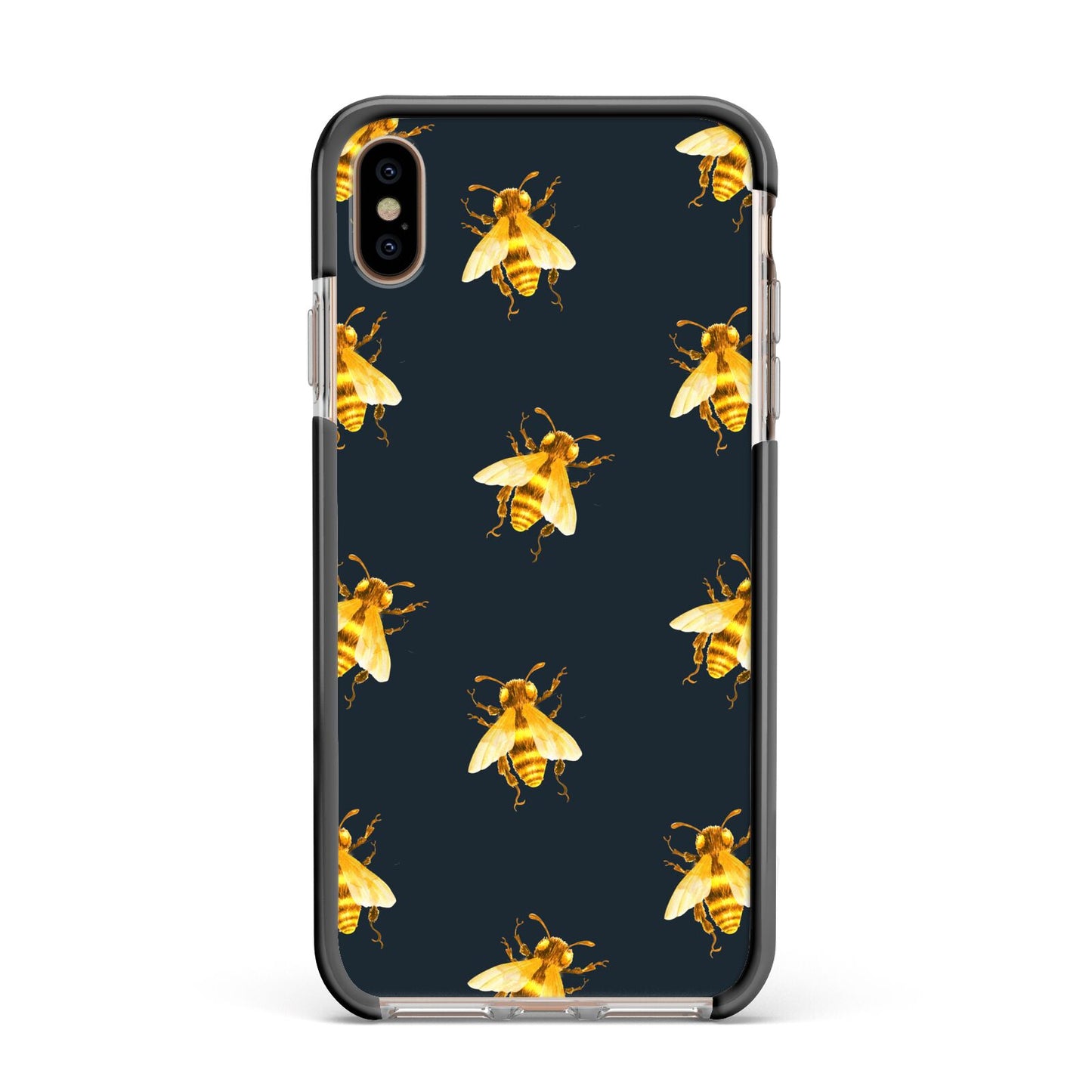 Golden Bees with Navy Background Apple iPhone Xs Max Impact Case Black Edge on Gold Phone