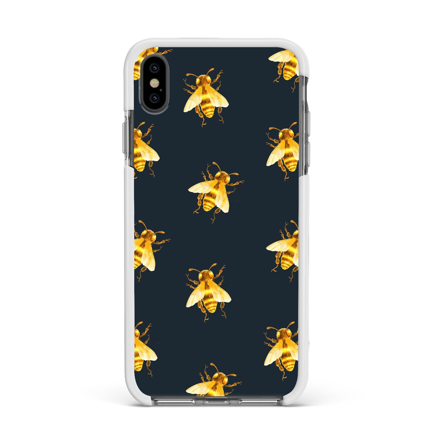 Golden Bees with Navy Background Apple iPhone Xs Max Impact Case White Edge on Black Phone