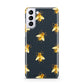 Golden Bees with Navy Background Samsung S21 Plus Phone Case