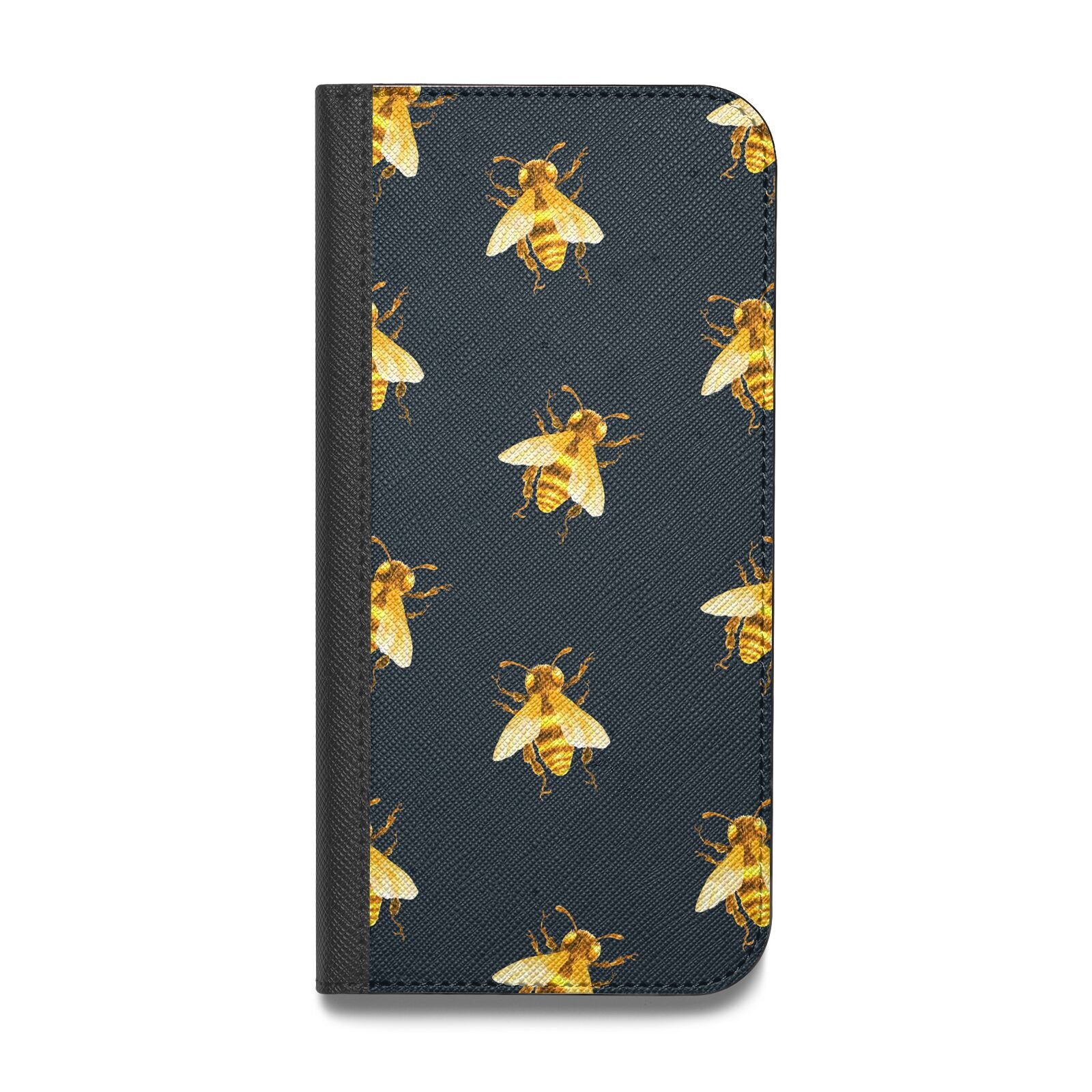 Golden Bees with Navy Background Vegan Leather Flip Samsung Case