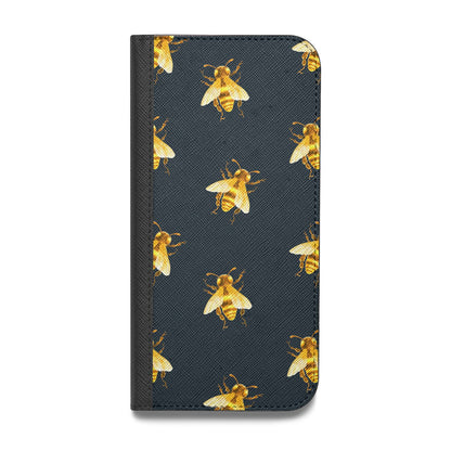 Golden Bees with Navy Background Vegan Leather Flip Samsung Case