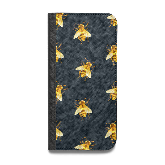 Golden Bees with Navy Background Vegan Leather Flip Samsung Case