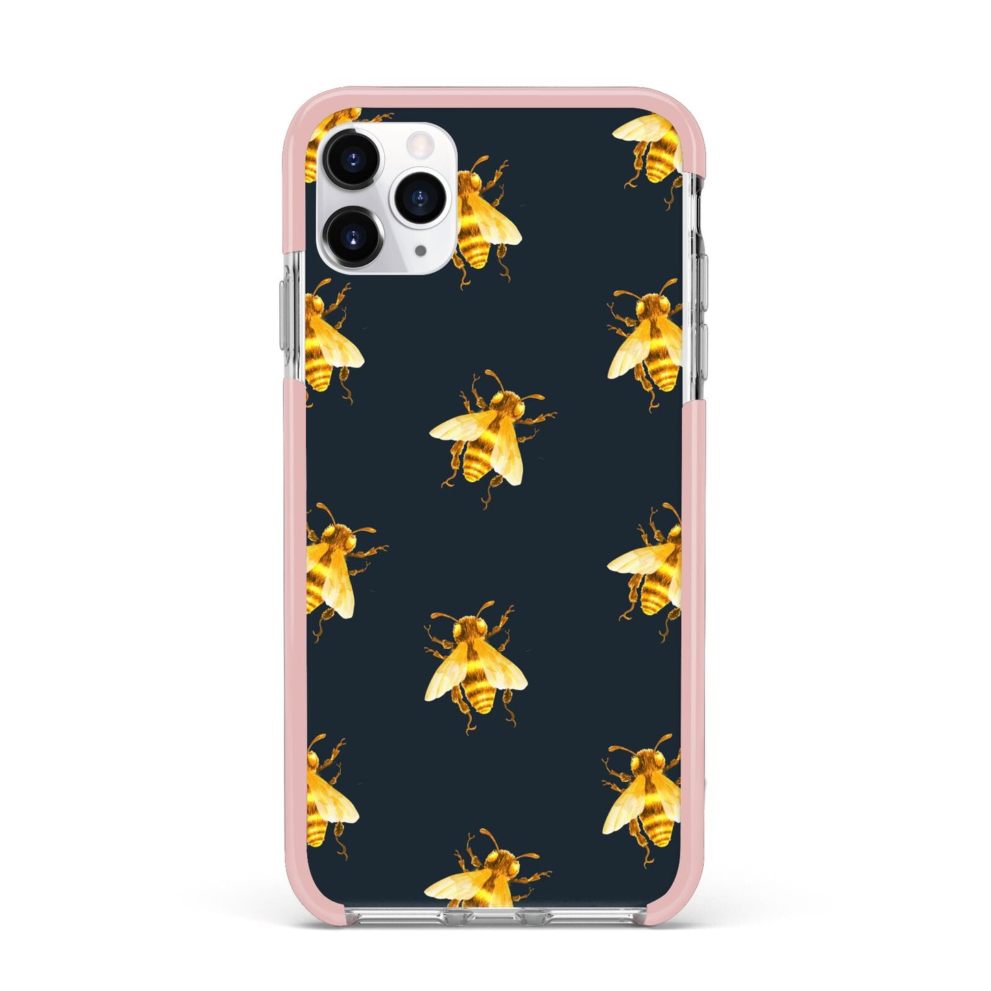 Golden Bees with Navy Background iPhone 11 Pro Max Impact Pink Edge Case