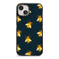Golden Bees with Navy Background iPhone 13 Black Impact Case on Silver phone