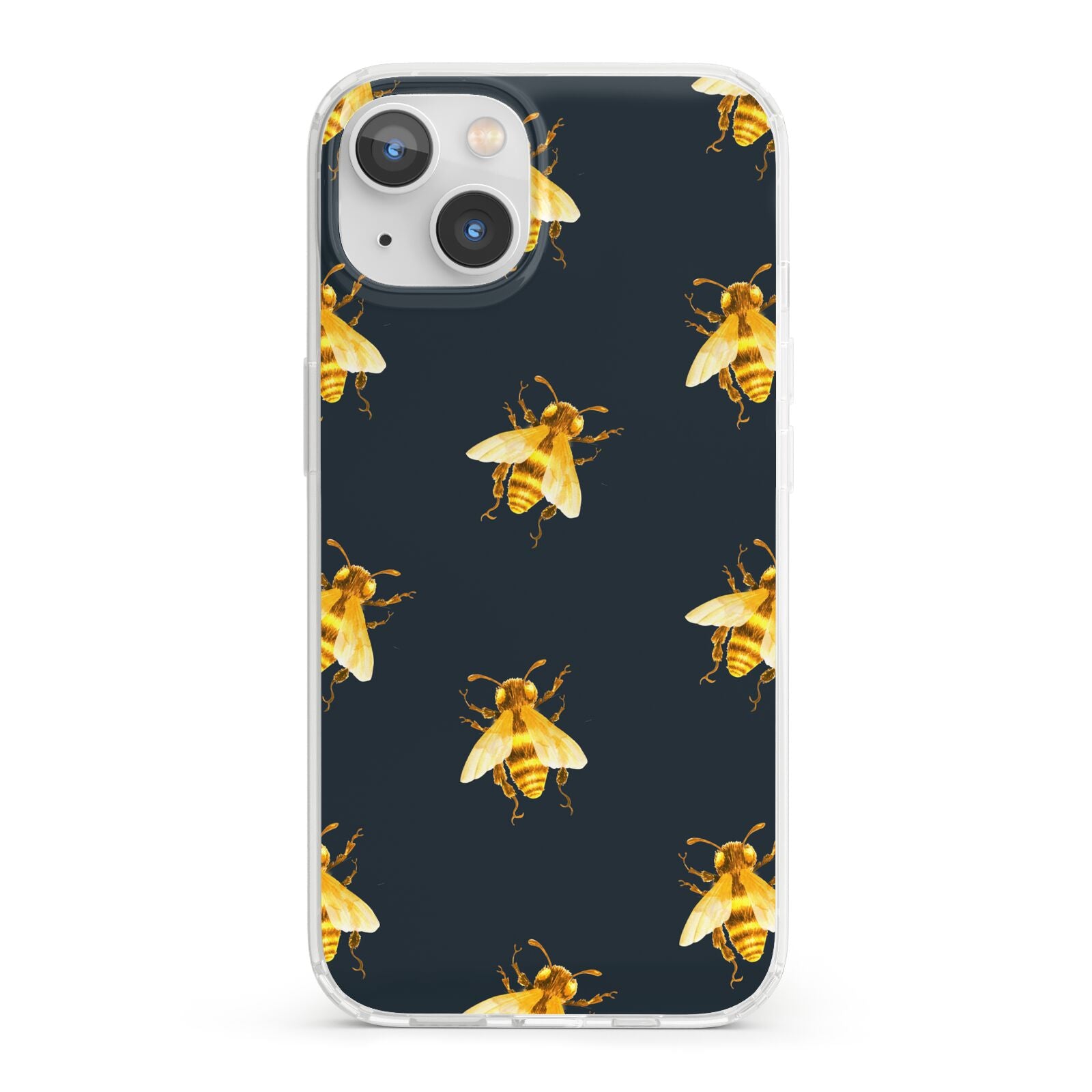 Golden Bees with Navy Background iPhone 13 Clear Bumper Case