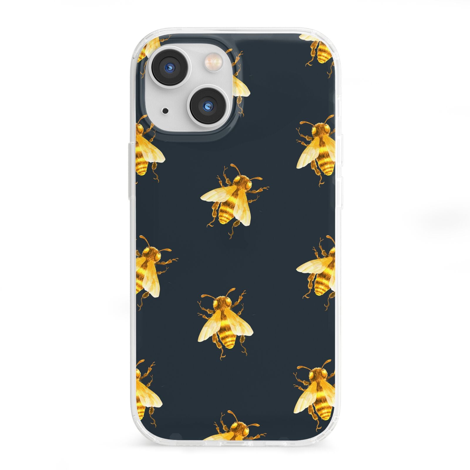 Golden Bees with Navy Background iPhone 13 Mini Clear Bumper Case