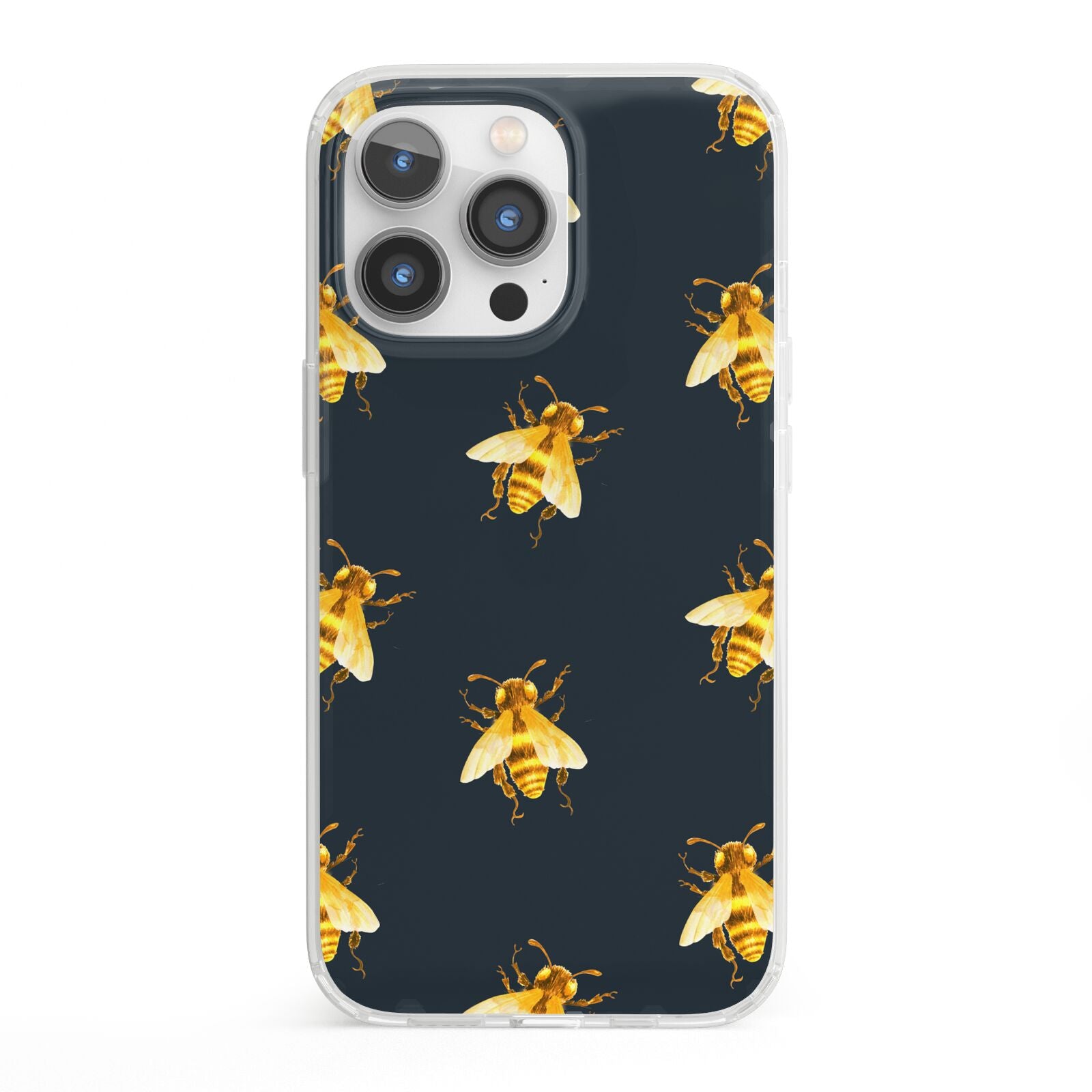 Golden Bees with Navy Background iPhone 13 Pro Clear Bumper Case