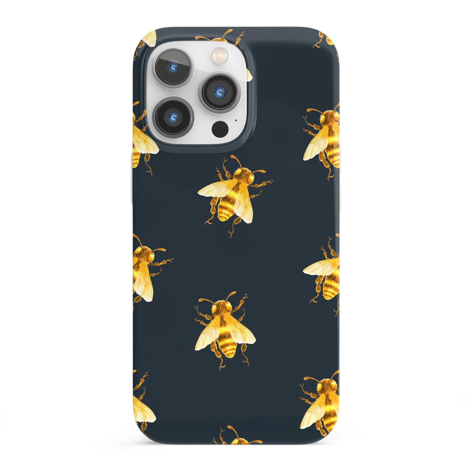 Golden Bees with Navy Background iPhone 13 Pro Full Wrap 3D Snap Case