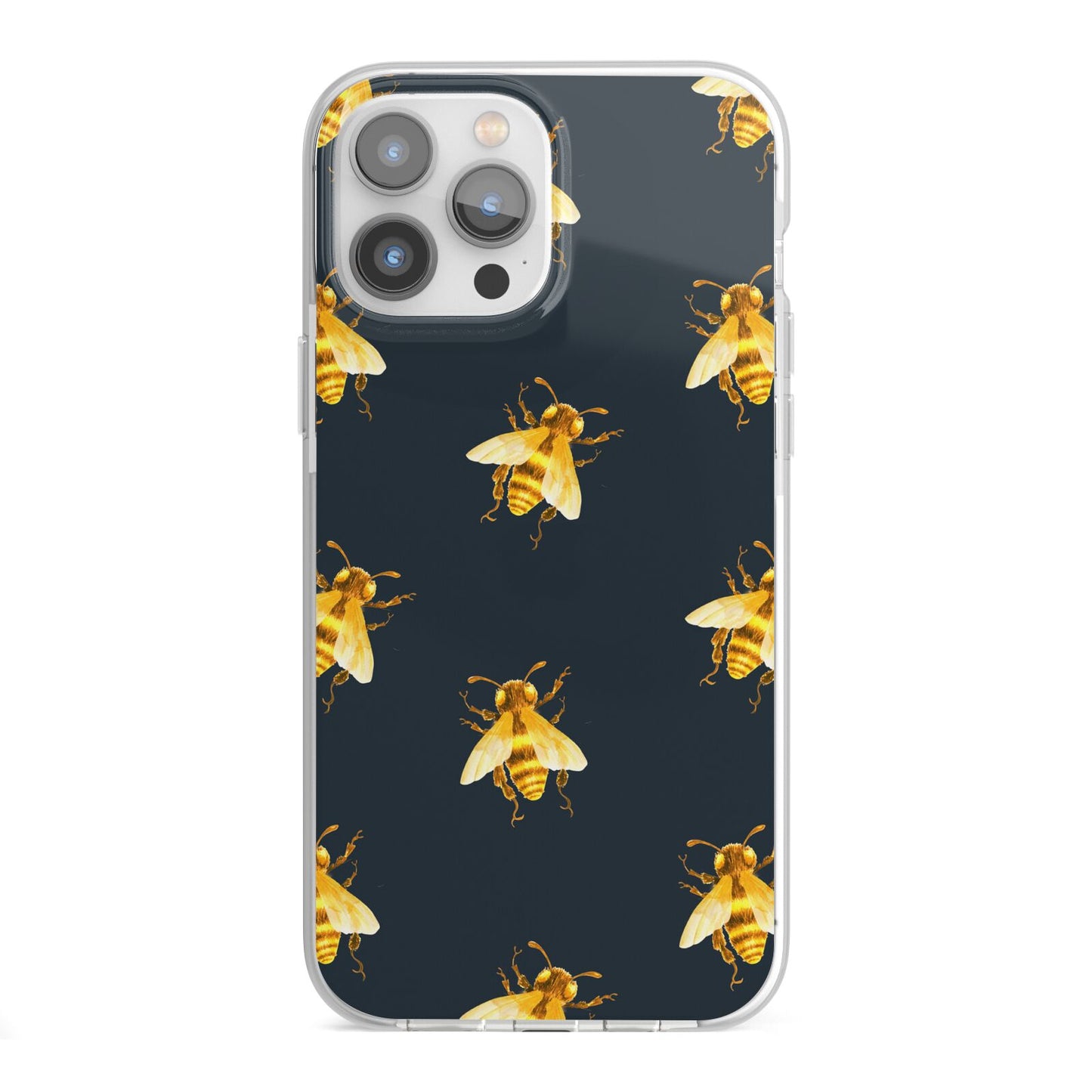 Golden Bees with Navy Background iPhone 13 Pro Max TPU Impact Case with White Edges