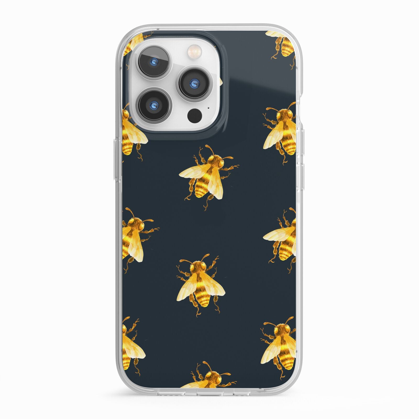Golden Bees with Navy Background iPhone 13 Pro TPU Impact Case with White Edges