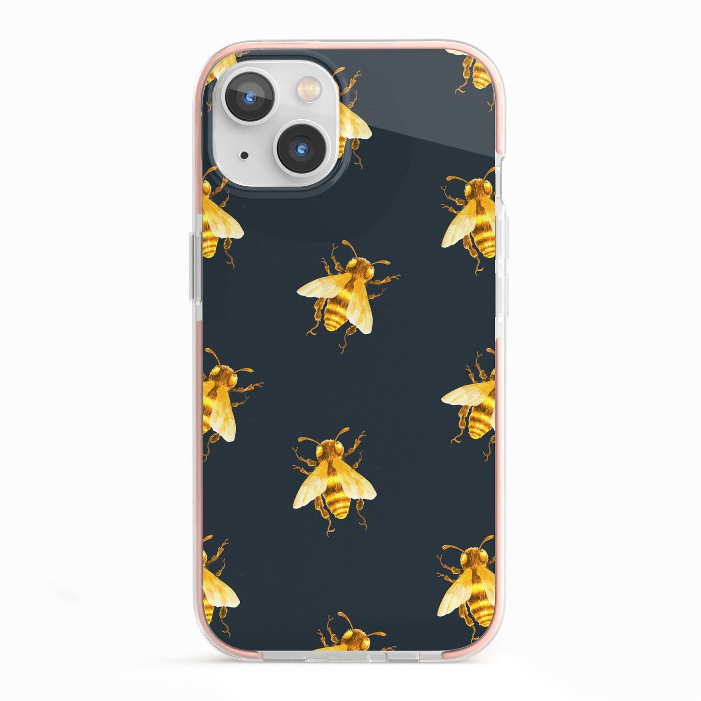 Golden Bees with Navy Background iPhone 13 TPU Impact Case with Pink Edges