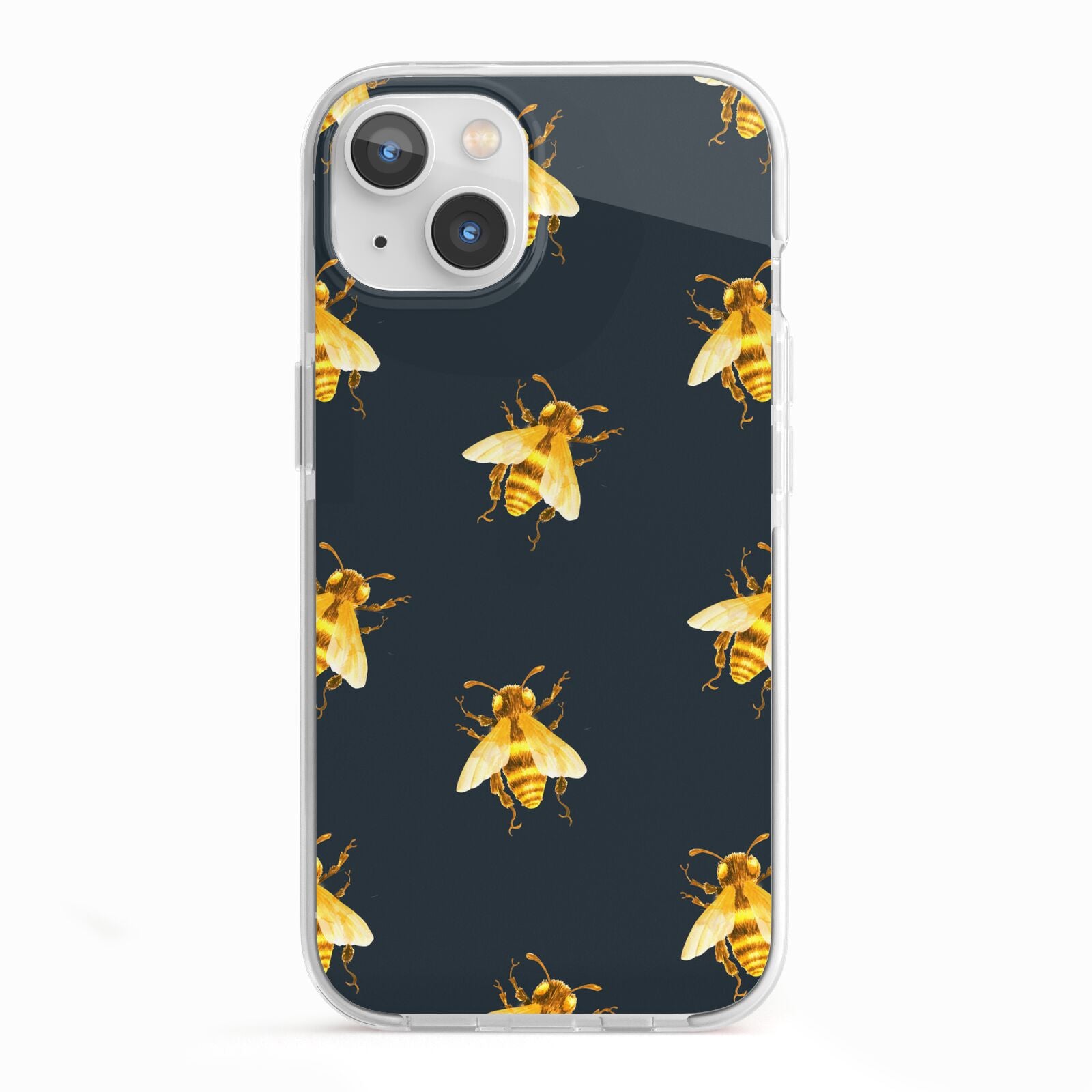 Golden Bees with Navy Background iPhone 13 TPU Impact Case with White Edges