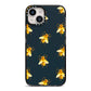 Golden Bees with Navy Background iPhone 14 Black Impact Case on Silver phone