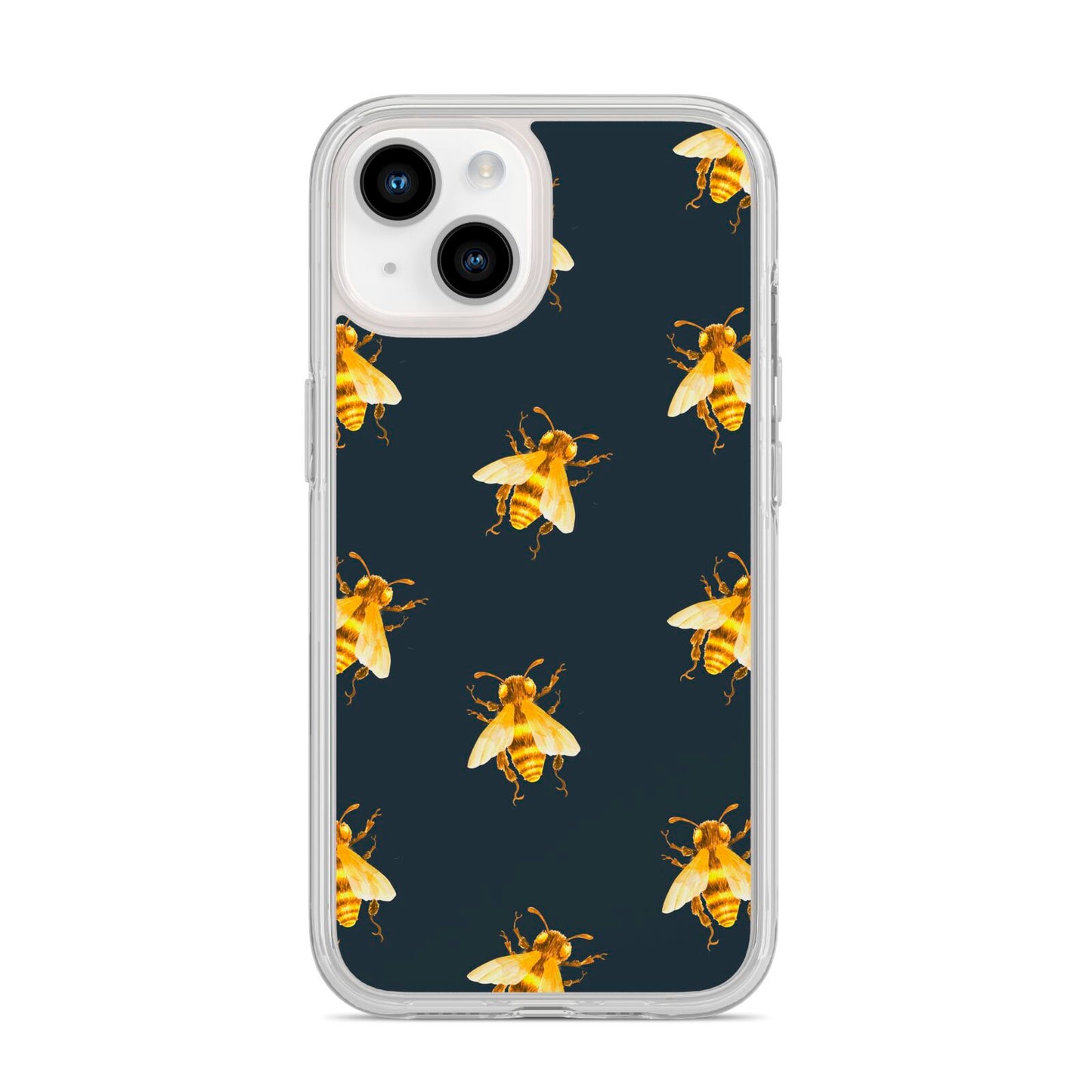Golden Bees with Navy Background iPhone 14 Clear Tough Case Starlight
