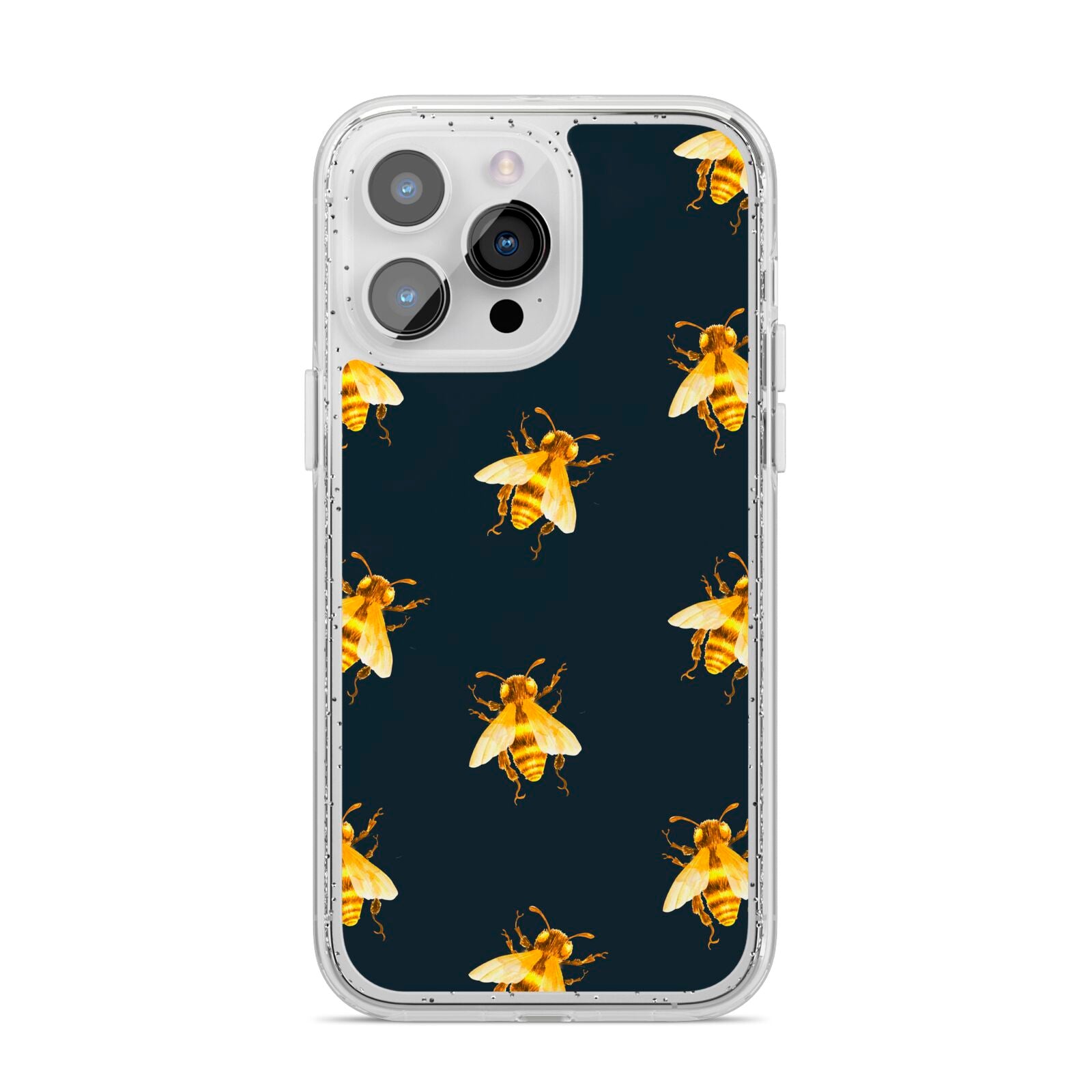 Golden Bees with Navy Background iPhone 14 Pro Max Glitter Tough Case Silver