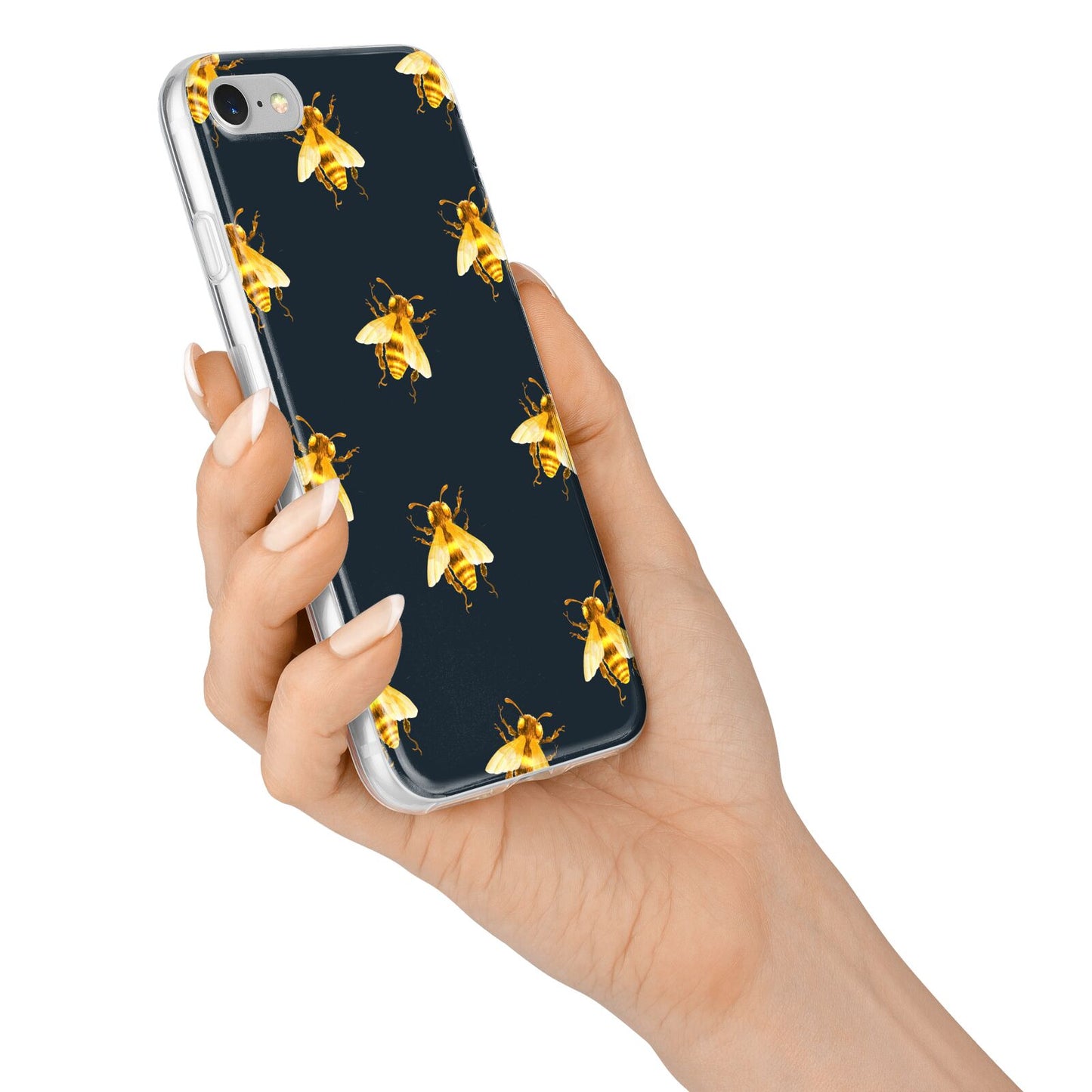 Golden Bees with Navy Background iPhone 7 Bumper Case on Silver iPhone Alternative Image