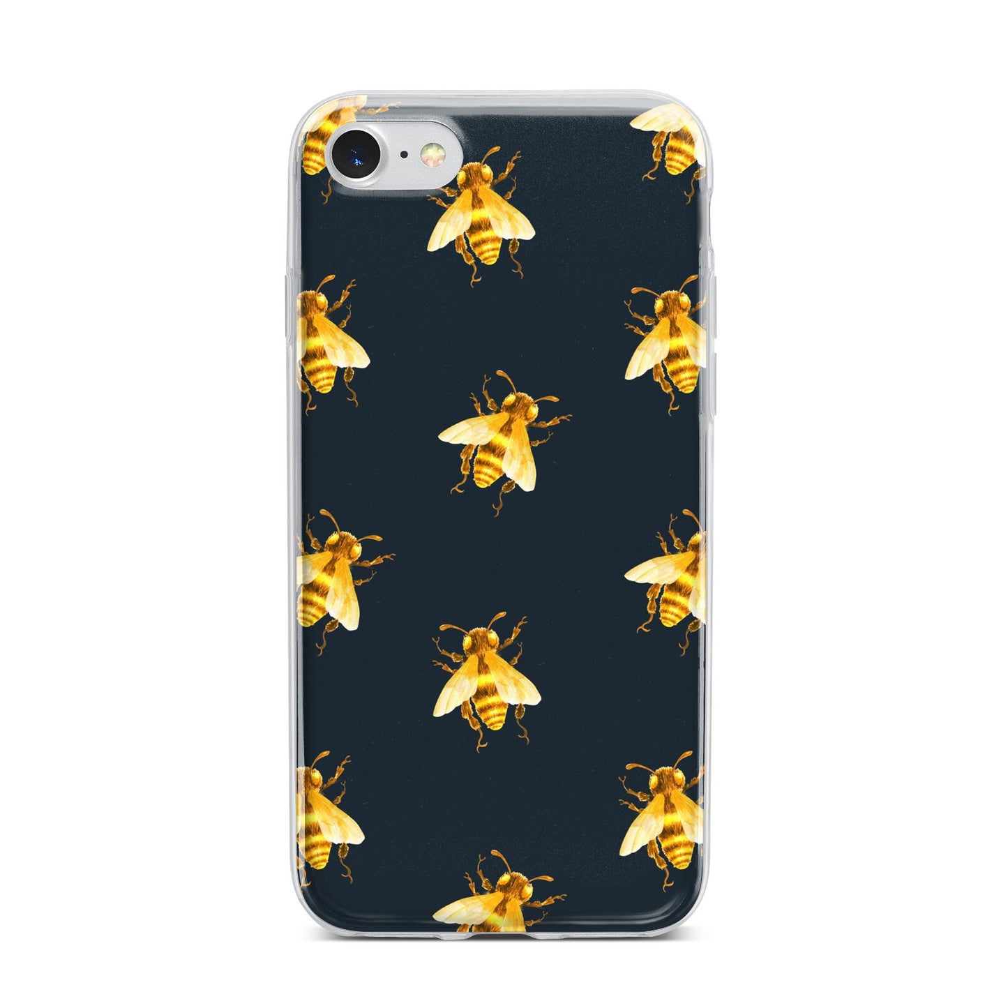 Golden Bees with Navy Background iPhone 7 Bumper Case on Silver iPhone