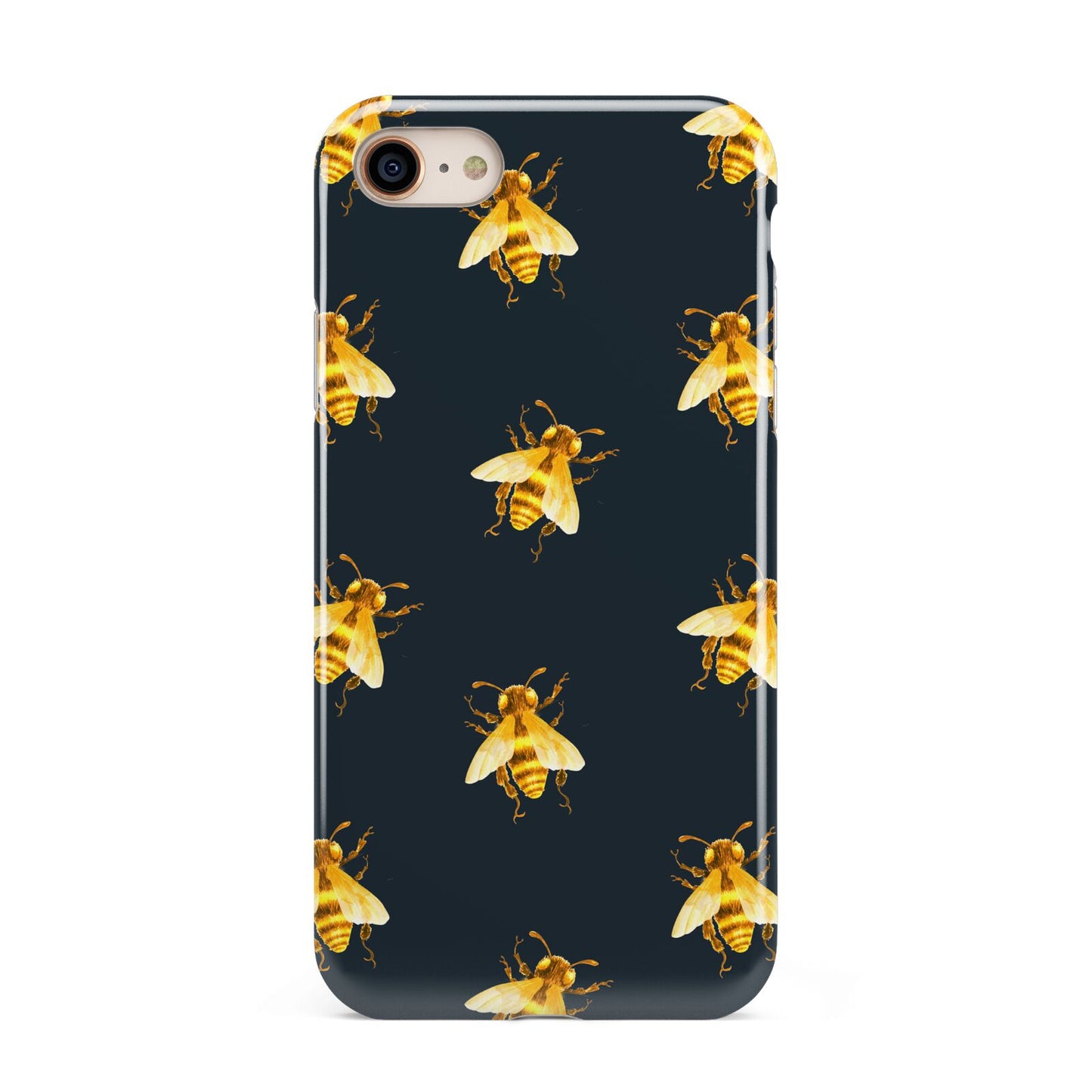 Golden Bees with Navy Background iPhone 8 3D Tough Case on Gold Phone