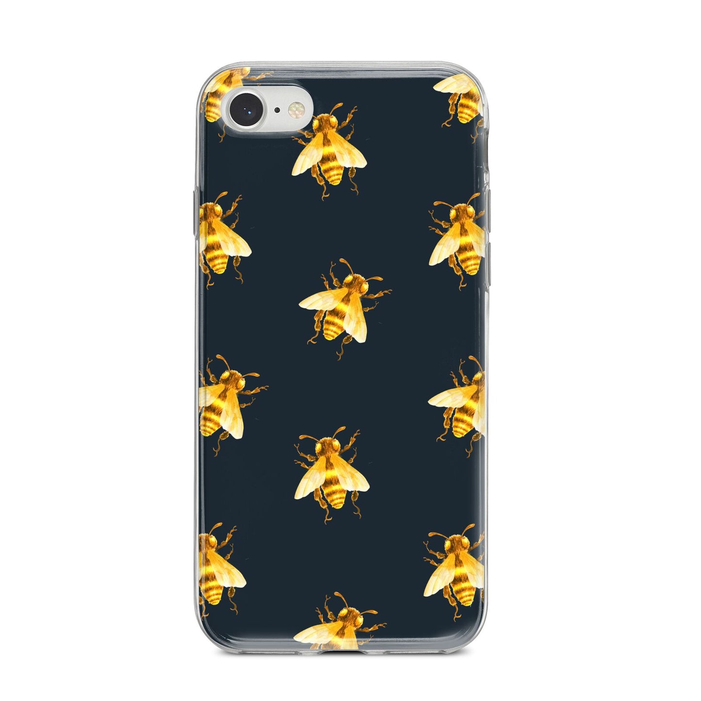 Golden Bees with Navy Background iPhone 8 Bumper Case on Silver iPhone