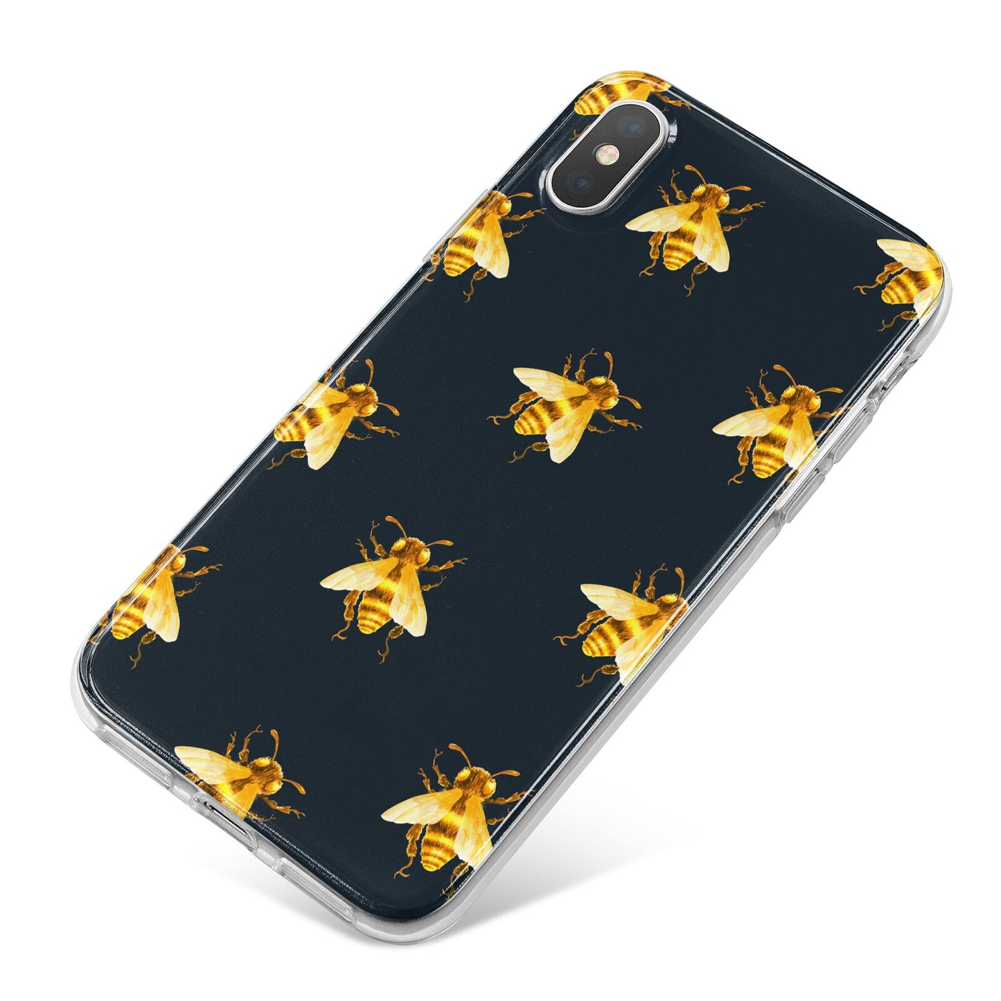 Golden Bees with Navy Background iPhone X Bumper Case on Silver iPhone
