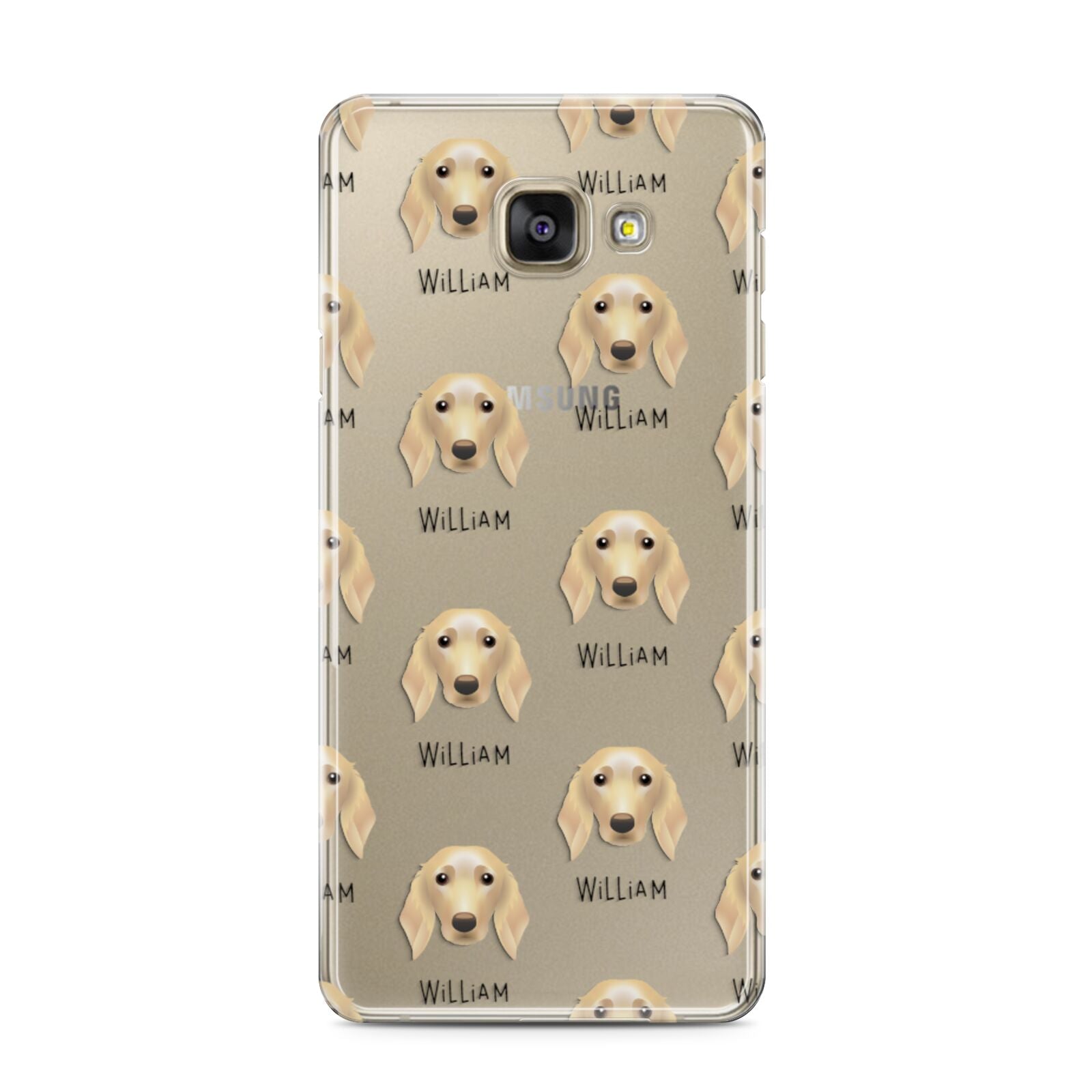 Golden Dox Icon with Name Samsung Galaxy A3 2016 Case on gold phone