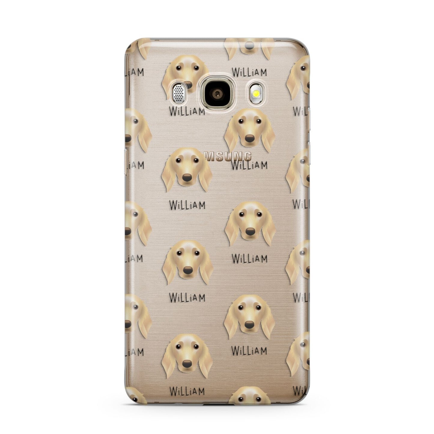 Golden Dox Icon with Name Samsung Galaxy J7 2016 Case on gold phone