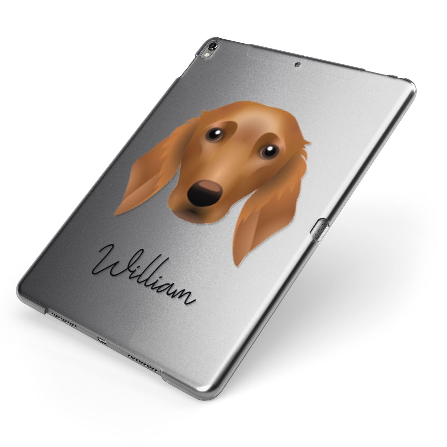 Golden Dox Personalised Apple iPad Case on Grey iPad Side View