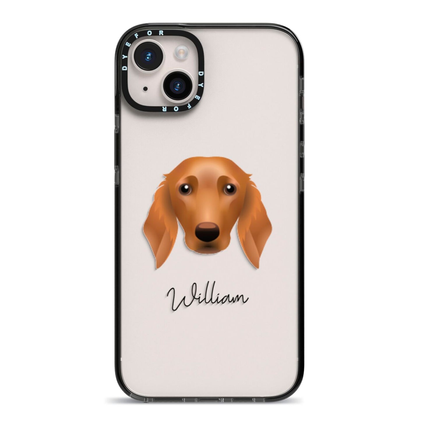 Golden Dox Personalised iPhone 14 Plus Black Impact Case on Silver phone