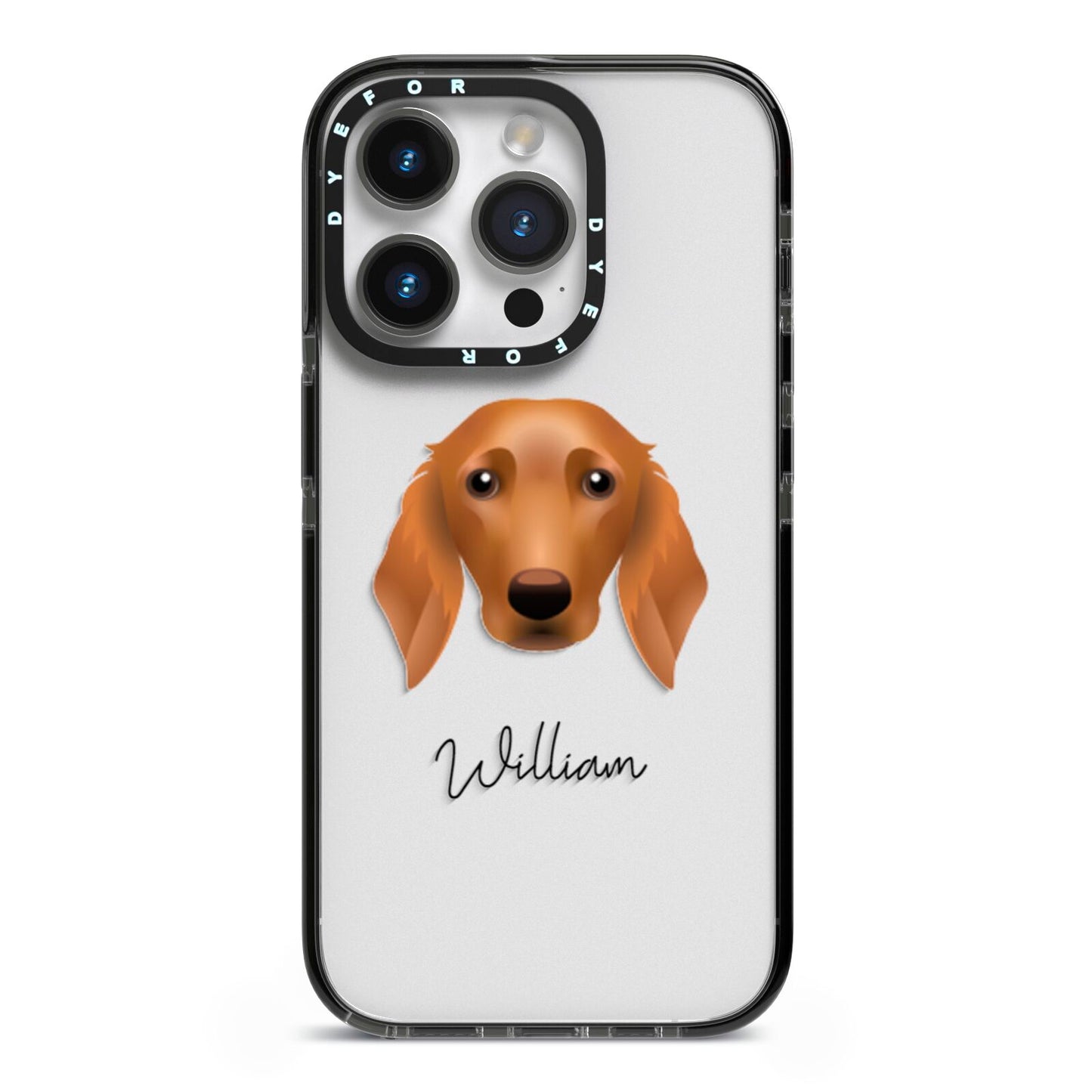 Golden Dox Personalised iPhone 14 Pro Black Impact Case on Silver phone