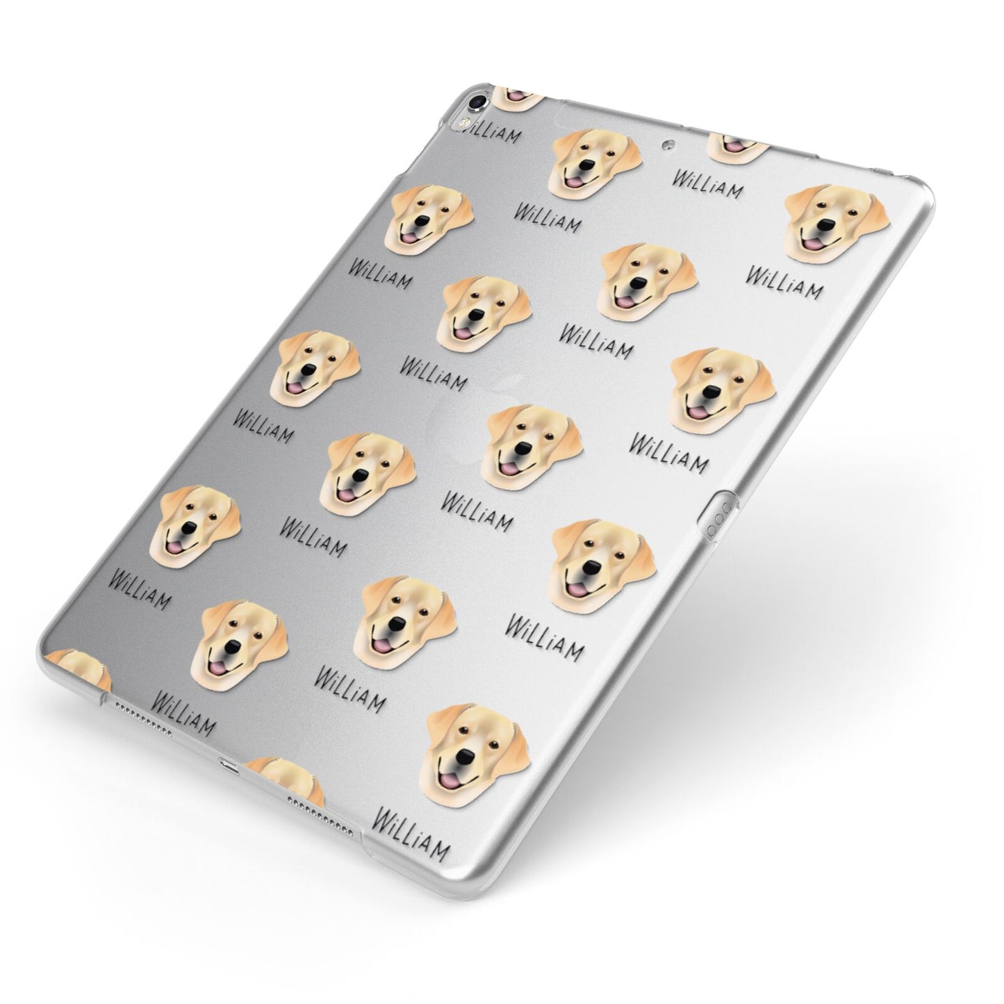 Golden Labrador Icon with Name Apple iPad Case on Silver iPad Side View