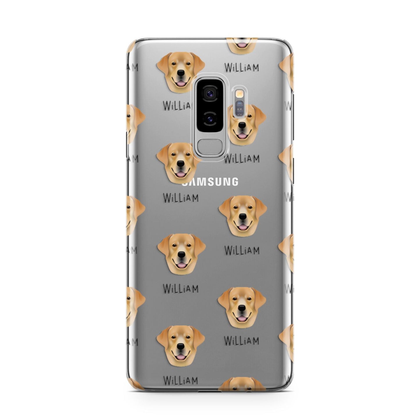 Golden Labrador Icon with Name Samsung Galaxy S9 Plus Case on Silver phone
