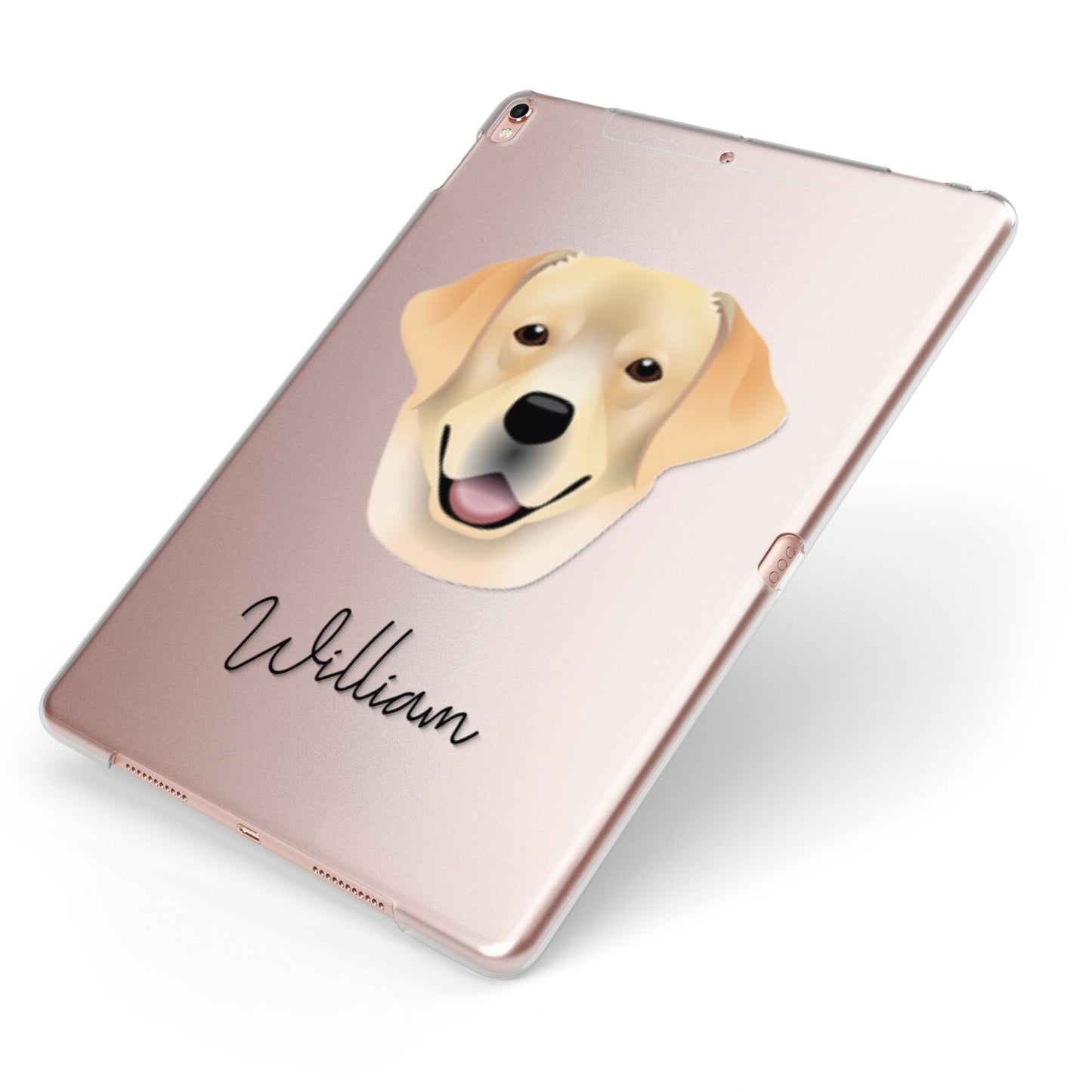 Golden Labrador Personalised Apple iPad Case on Rose Gold iPad Side View