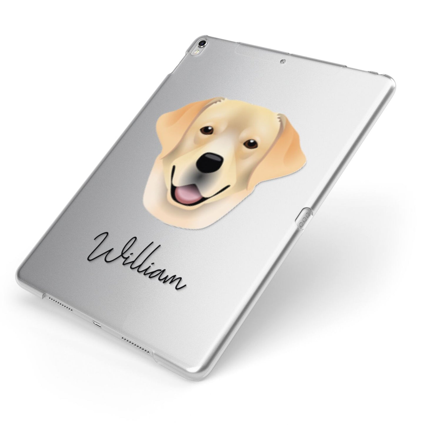 Golden Labrador Personalised Apple iPad Case on Silver iPad Side View
