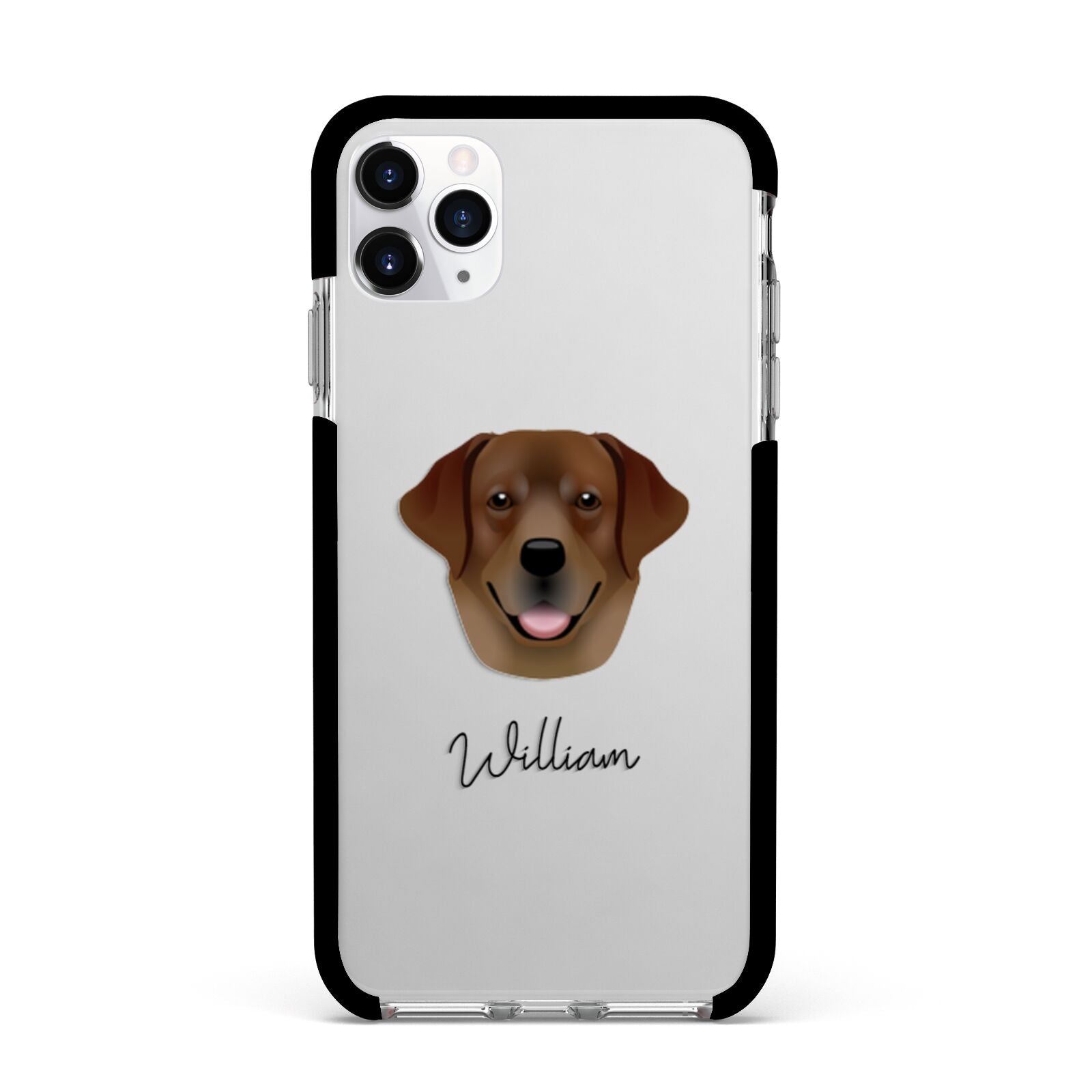 Golden Labrador Personalised Apple iPhone 11 Pro Max in Silver with Black Impact Case