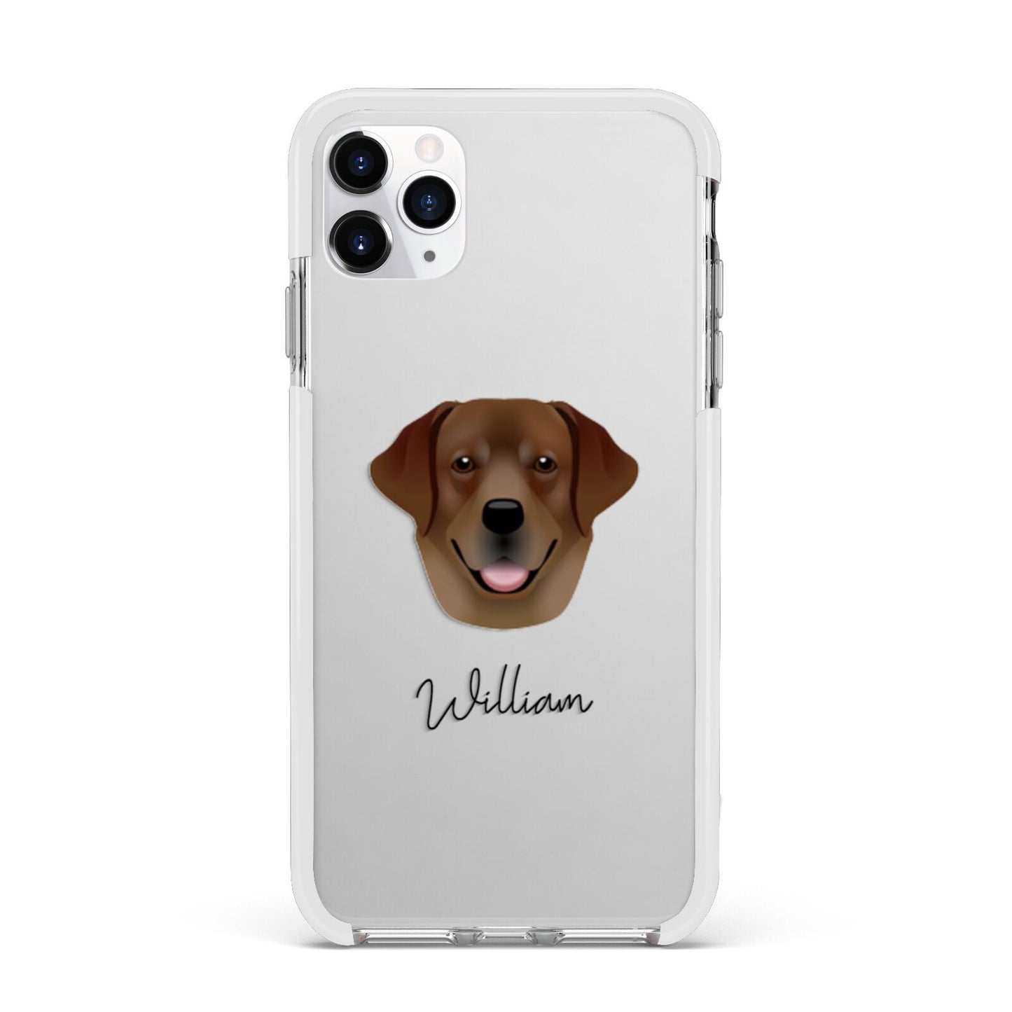 Golden Labrador Personalised Apple iPhone 11 Pro Max in Silver with White Impact Case