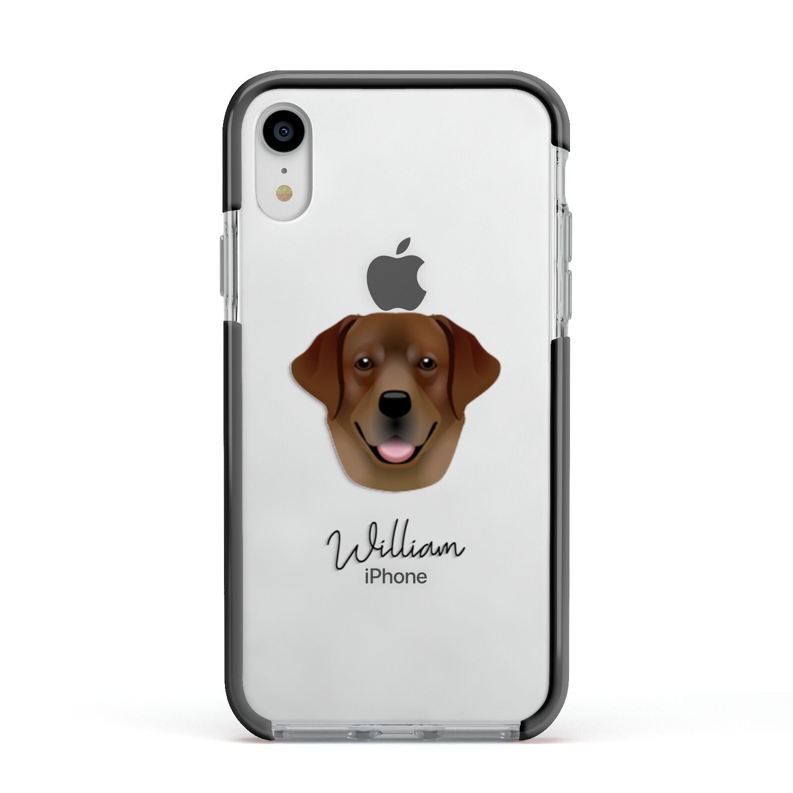 Golden Labrador Personalised Apple iPhone XR Impact Case Black Edge on Silver Phone