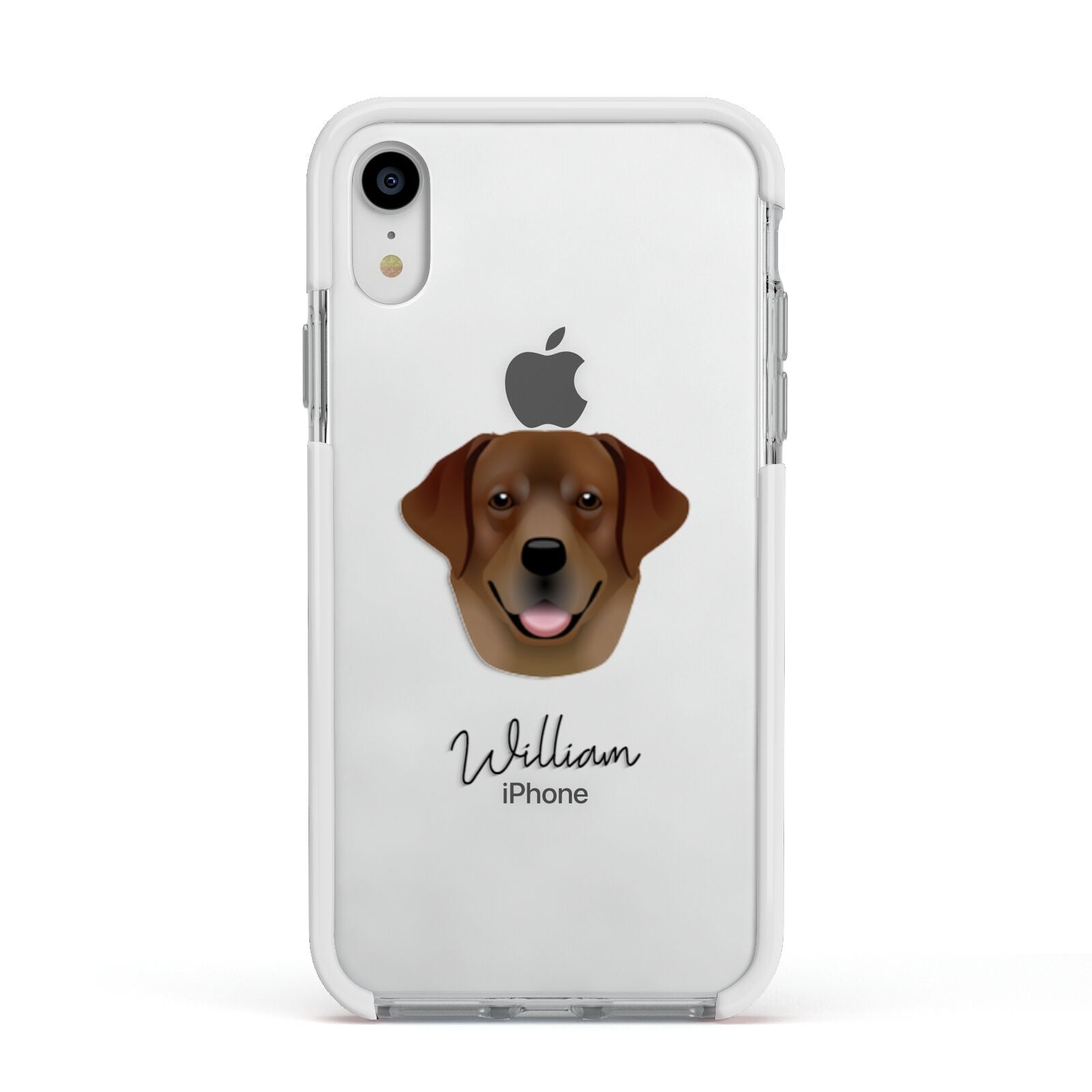 Golden Labrador Personalised Apple iPhone XR Impact Case White Edge on Silver Phone