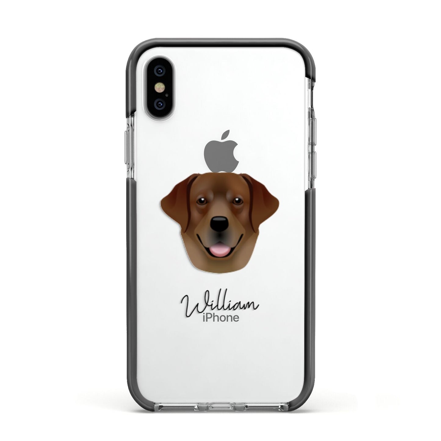 Golden Labrador Personalised Apple iPhone Xs Impact Case Black Edge on Silver Phone