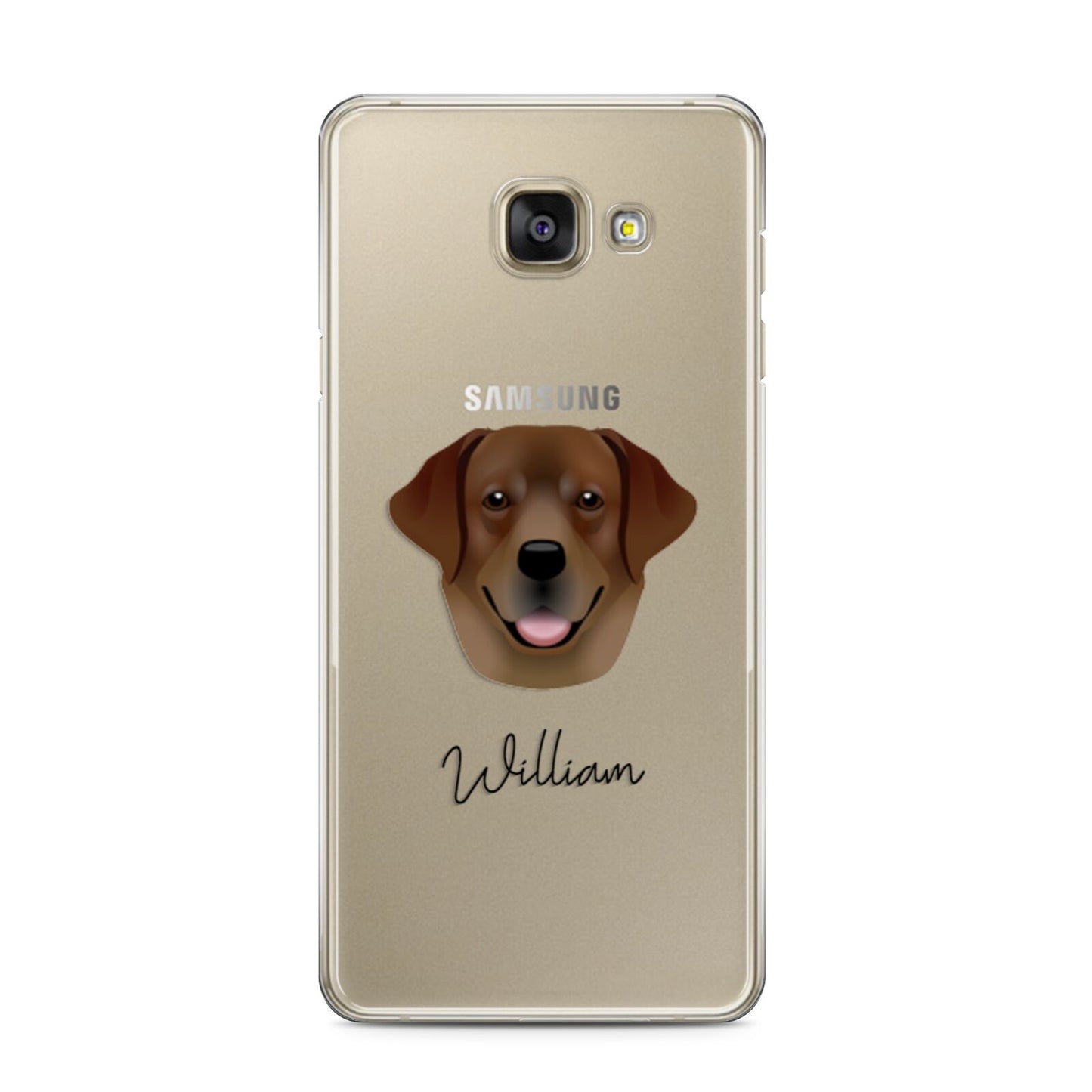 Golden Labrador Personalised Samsung Galaxy A3 2016 Case on gold phone