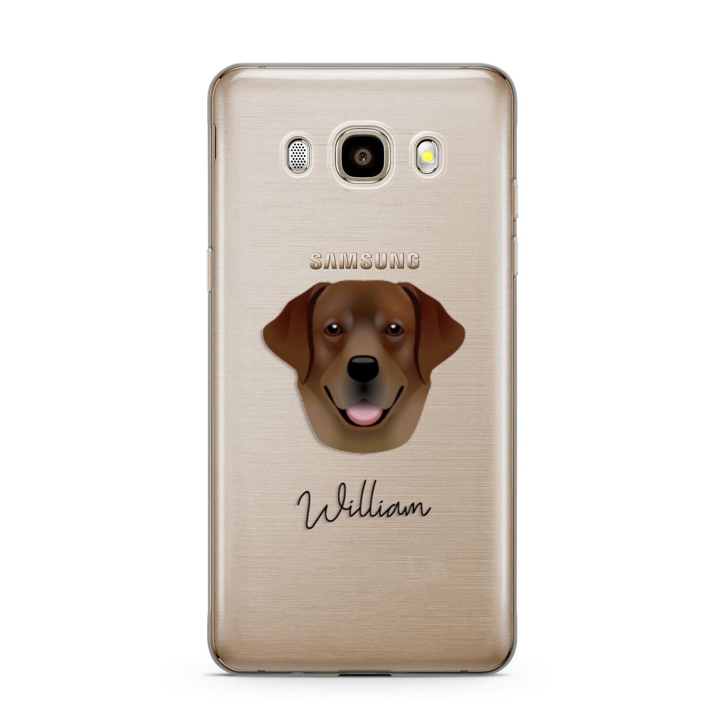 Golden Labrador Personalised Samsung Galaxy J7 2016 Case on gold phone