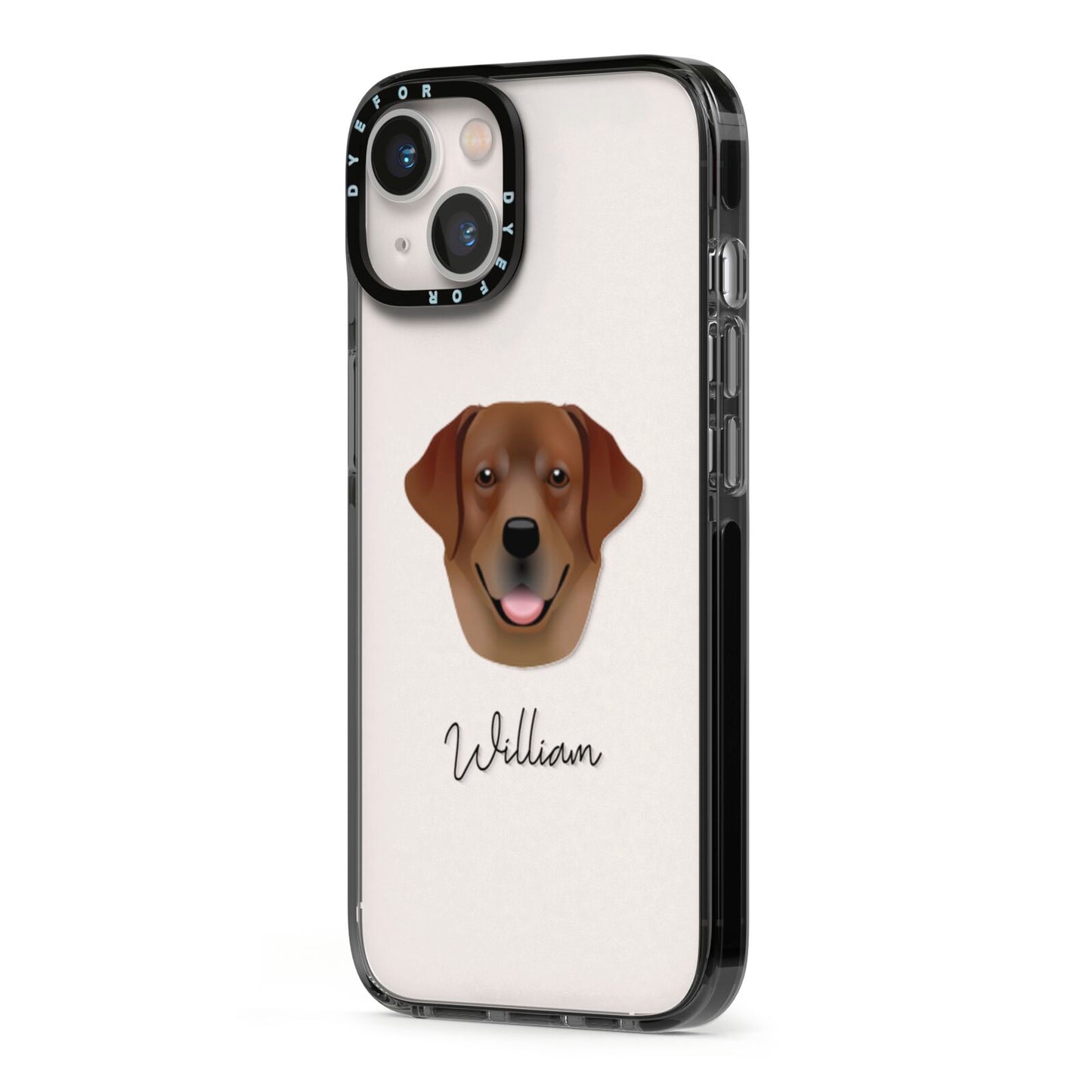 Golden Labrador Personalised iPhone 13 Black Impact Case Side Angle on Silver phone