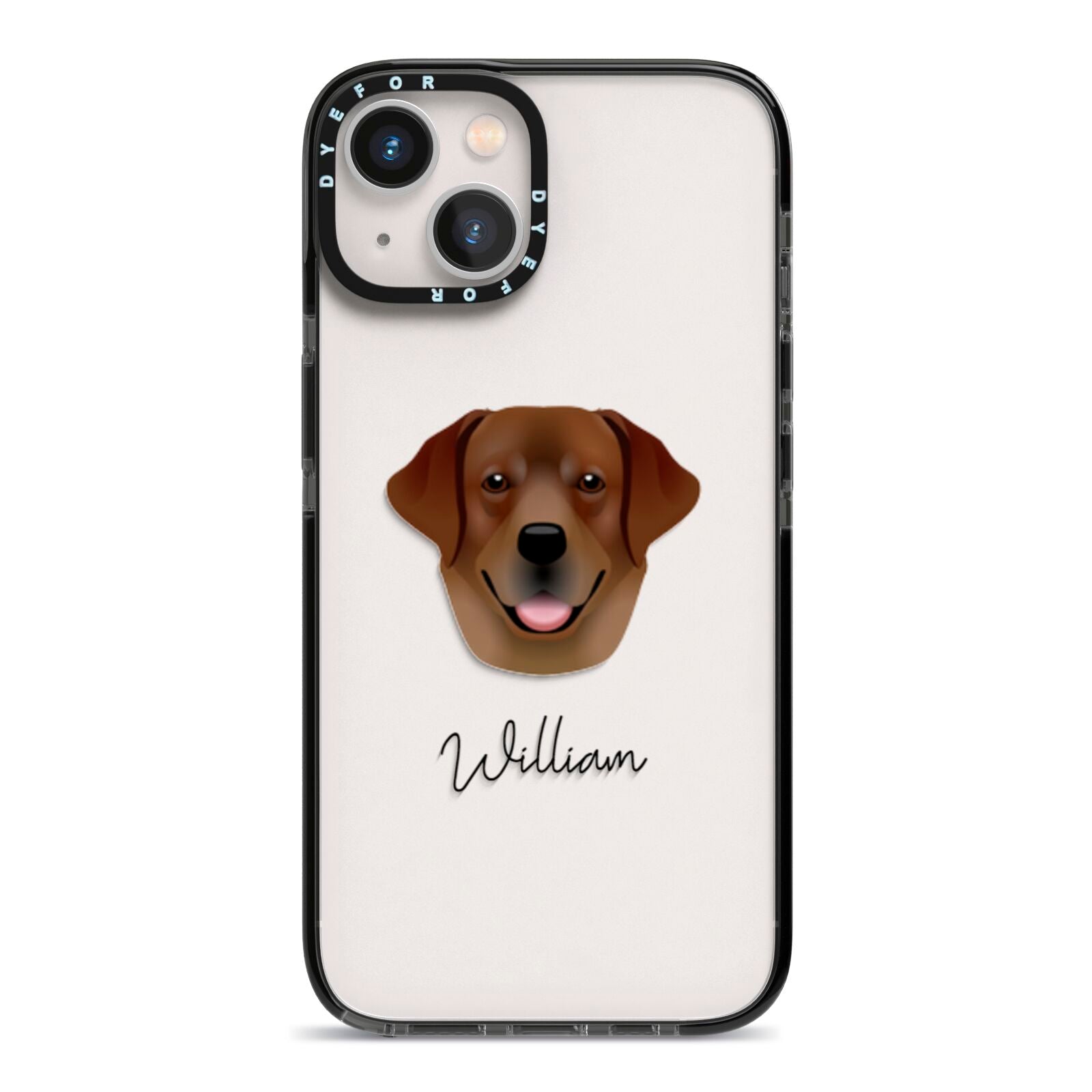 Golden Labrador Personalised iPhone 13 Black Impact Case on Silver phone