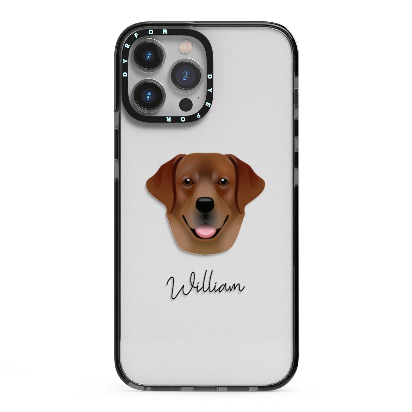Golden Labrador Personalised iPhone 13 Pro Max Black Impact Case on Silver phone