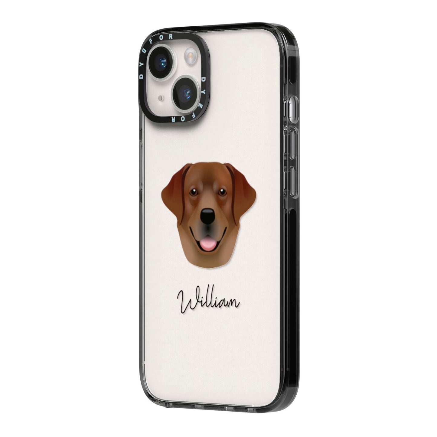 Golden Labrador Personalised iPhone 14 Black Impact Case Side Angle on Silver phone