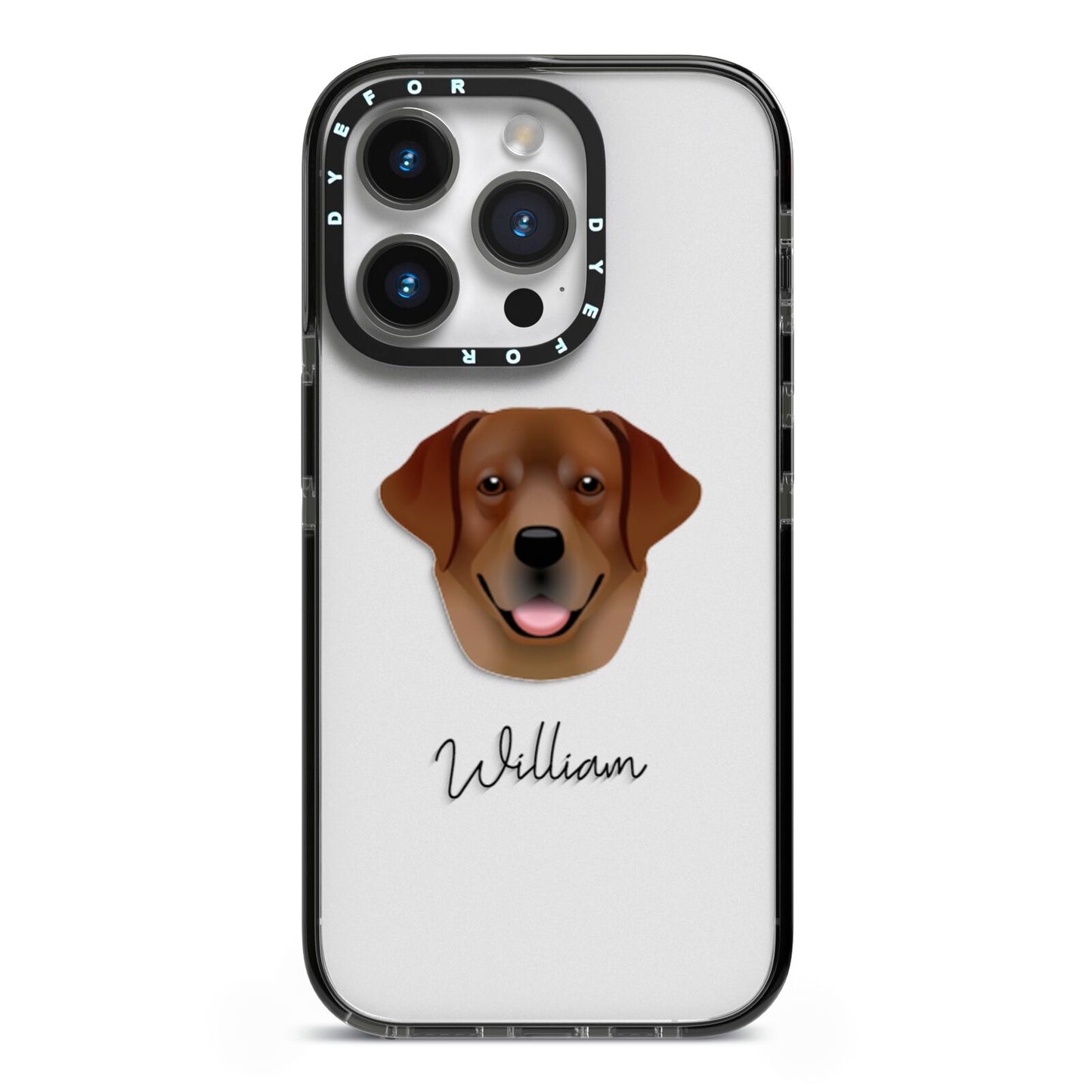 Golden Labrador Personalised iPhone 14 Pro Black Impact Case on Silver phone