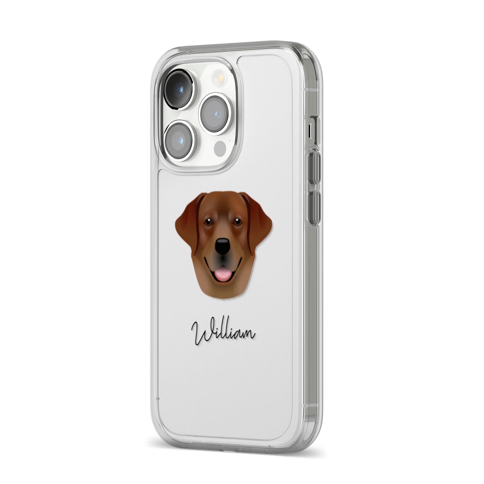 Golden Labrador Personalised iPhone 14 Pro Clear Tough Case Silver Angled Image