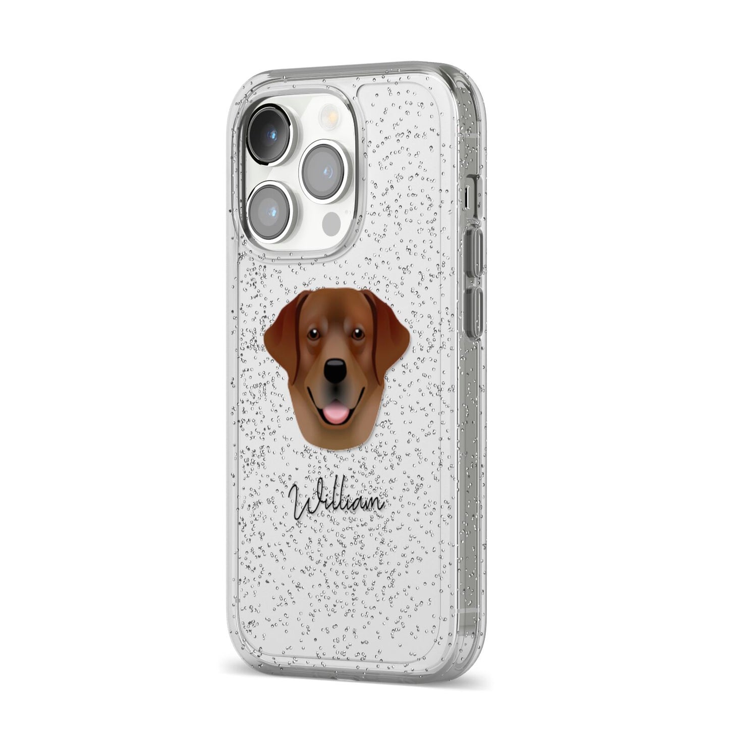 Golden Labrador Personalised iPhone 14 Pro Glitter Tough Case Silver Angled Image